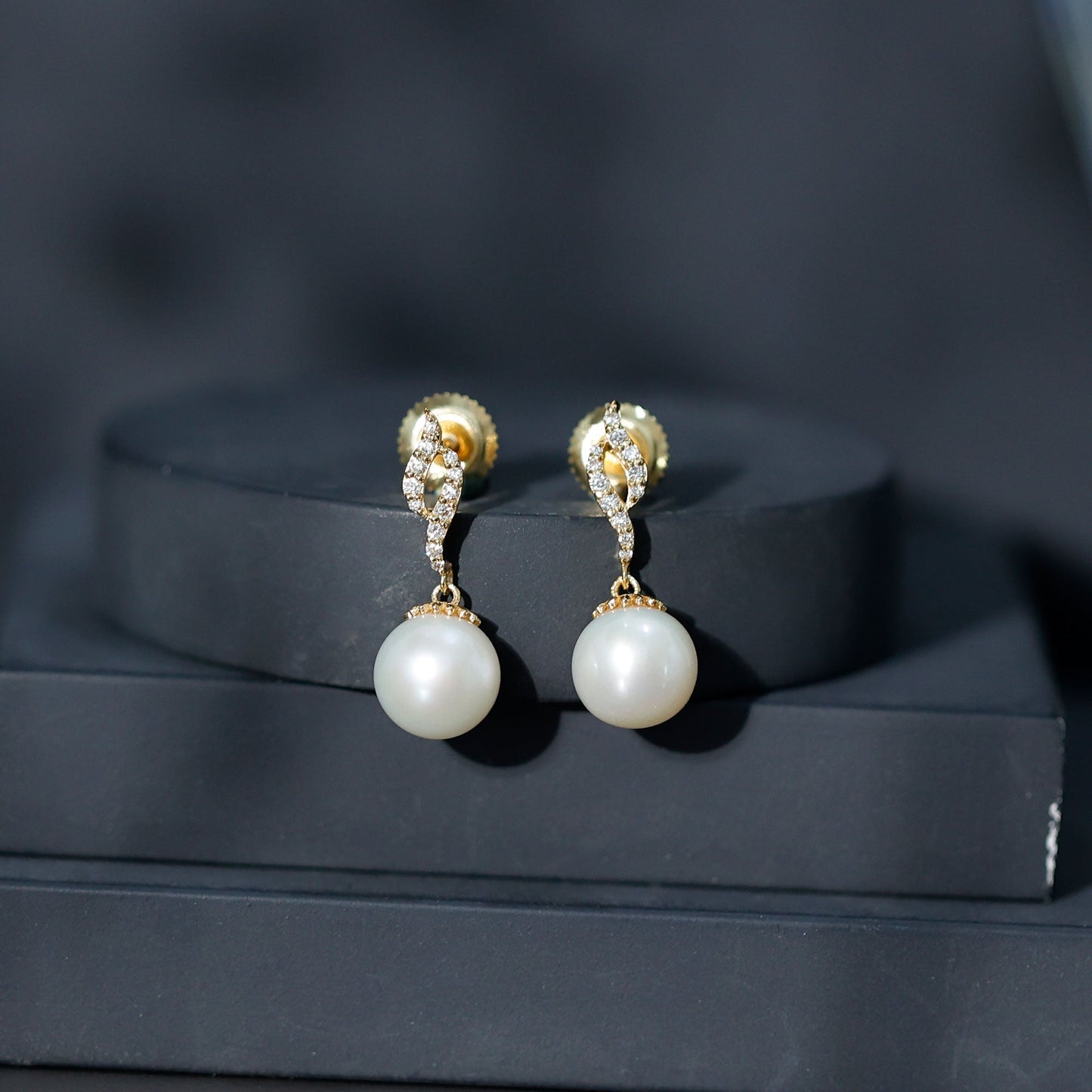 8MM Freshwater Pearl Drop Earrings with Diamond Accents