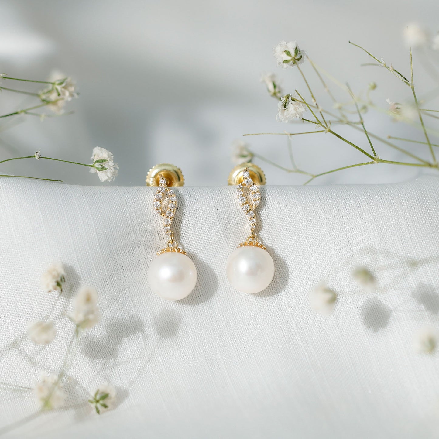 8MM Freshwater Pearl Drop Earrings with Diamond Accents
