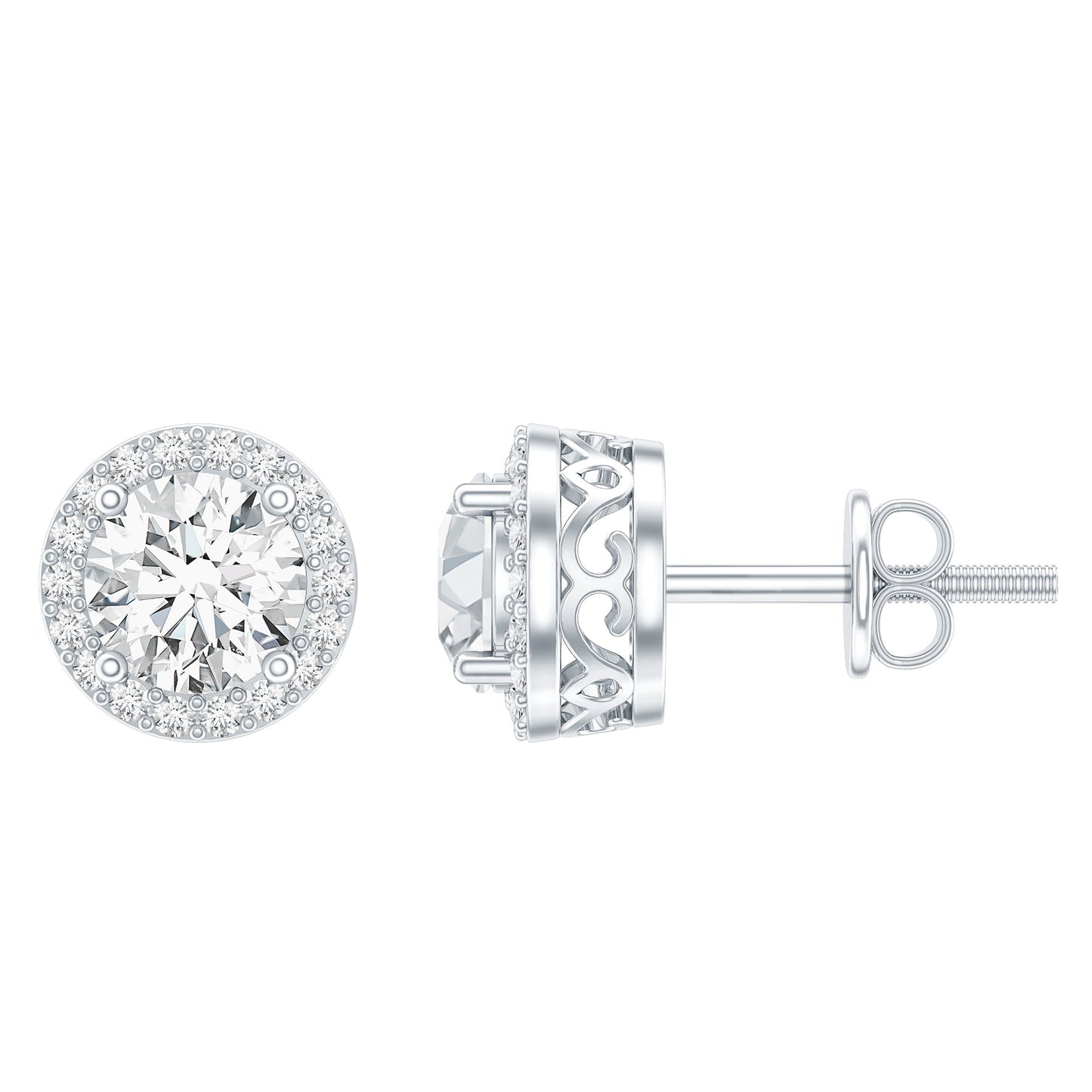 3 CT Certified Moissanite Minimal Stud Earrings with Halo in Gold