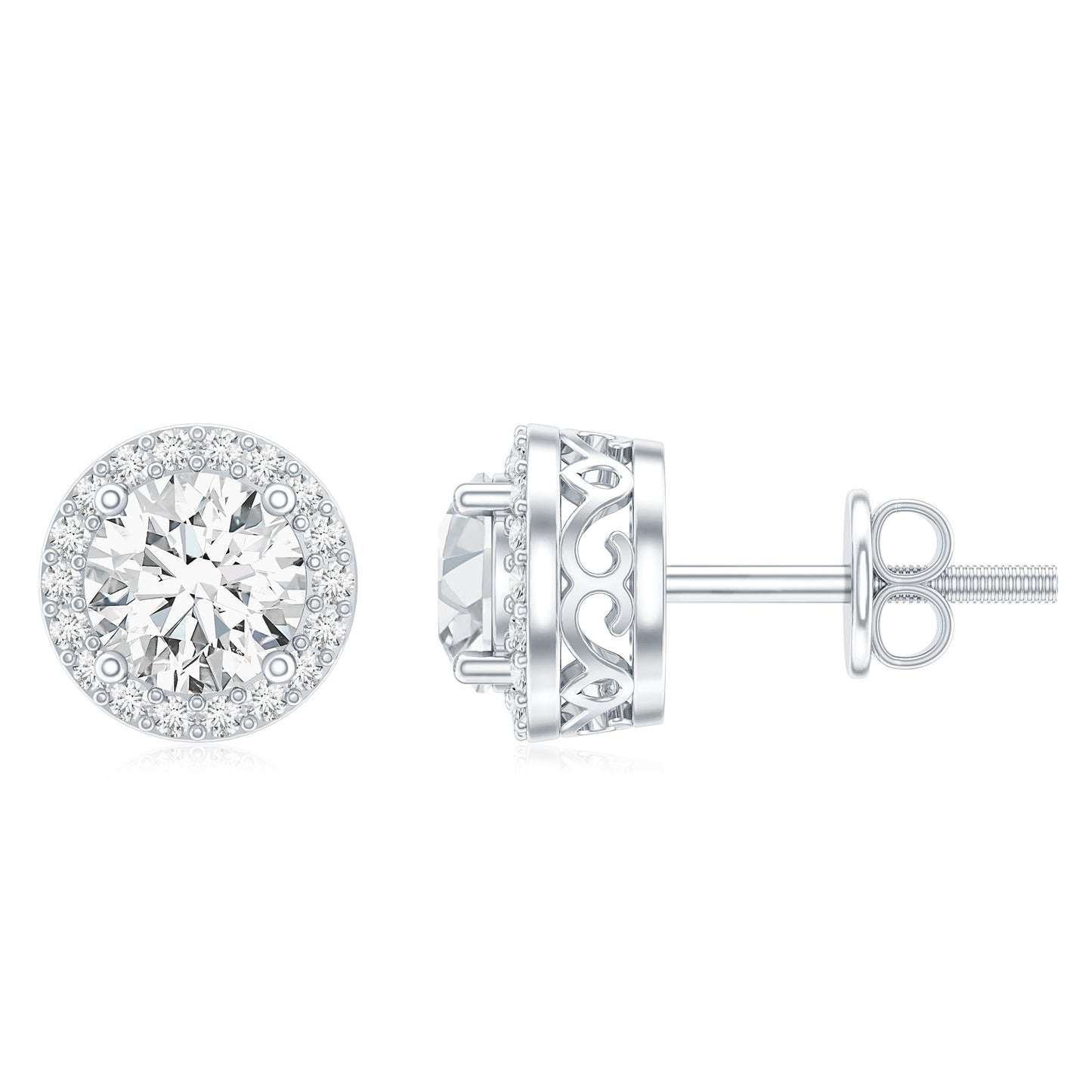 3 CT Certified Moissanite Minimal Stud Earrings with Halo in Gold