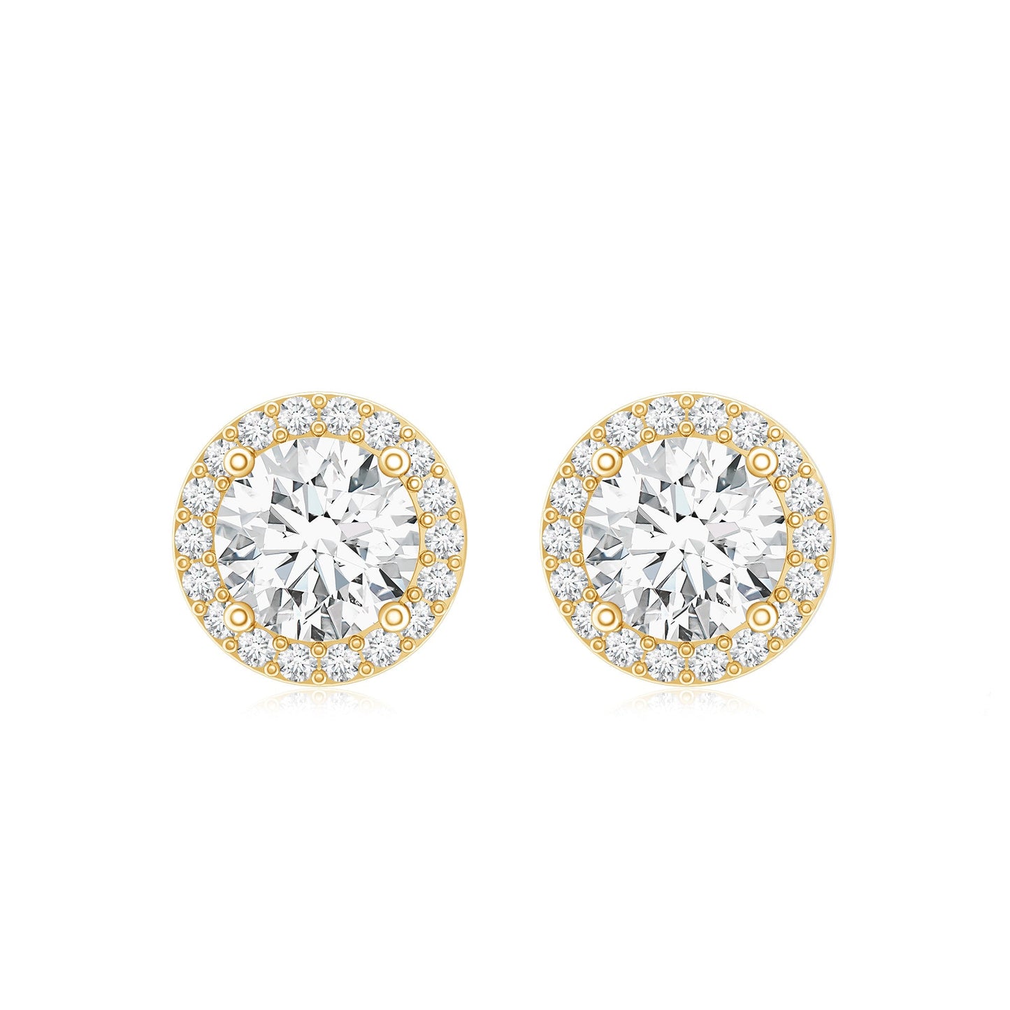 3 CT Certified Moissanite Minimal Stud Earrings with Halo in Gold