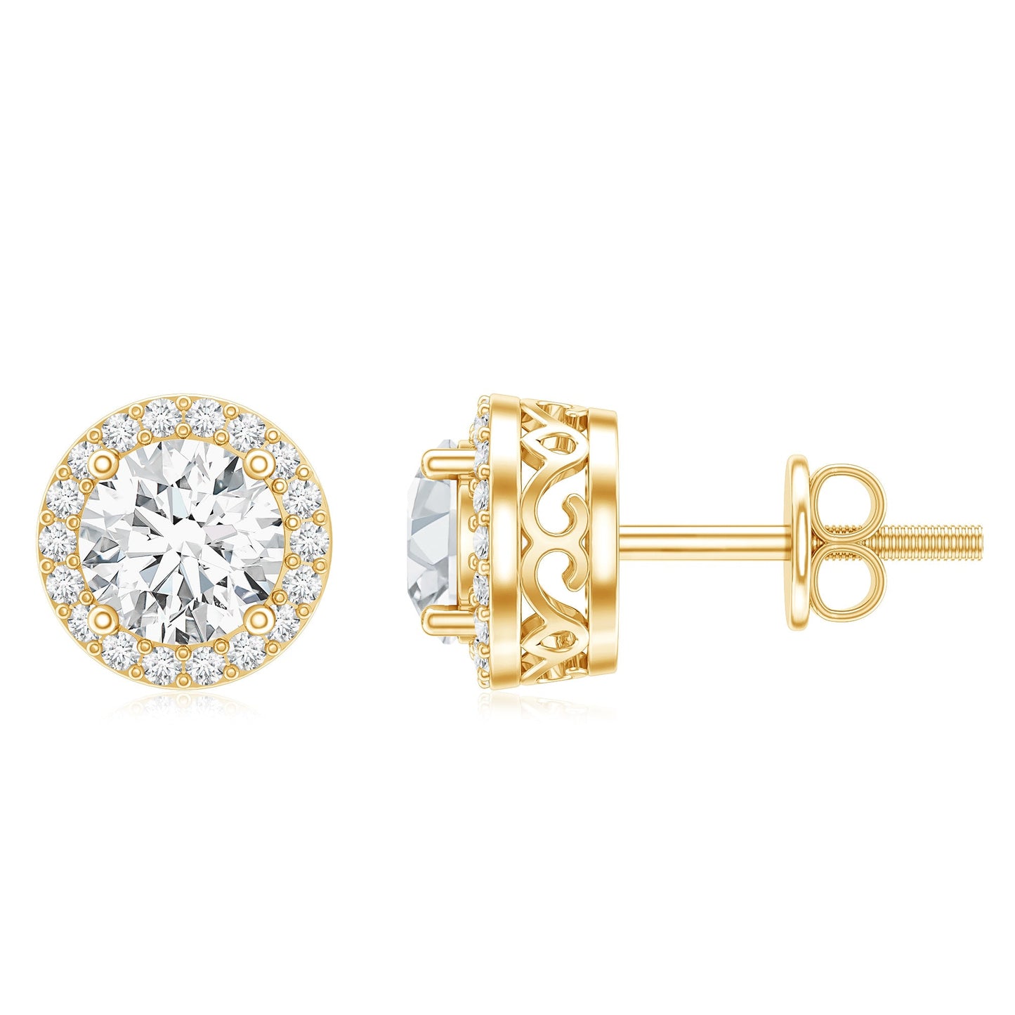 3 CT Certified Moissanite Minimal Stud Earrings with Halo in Gold