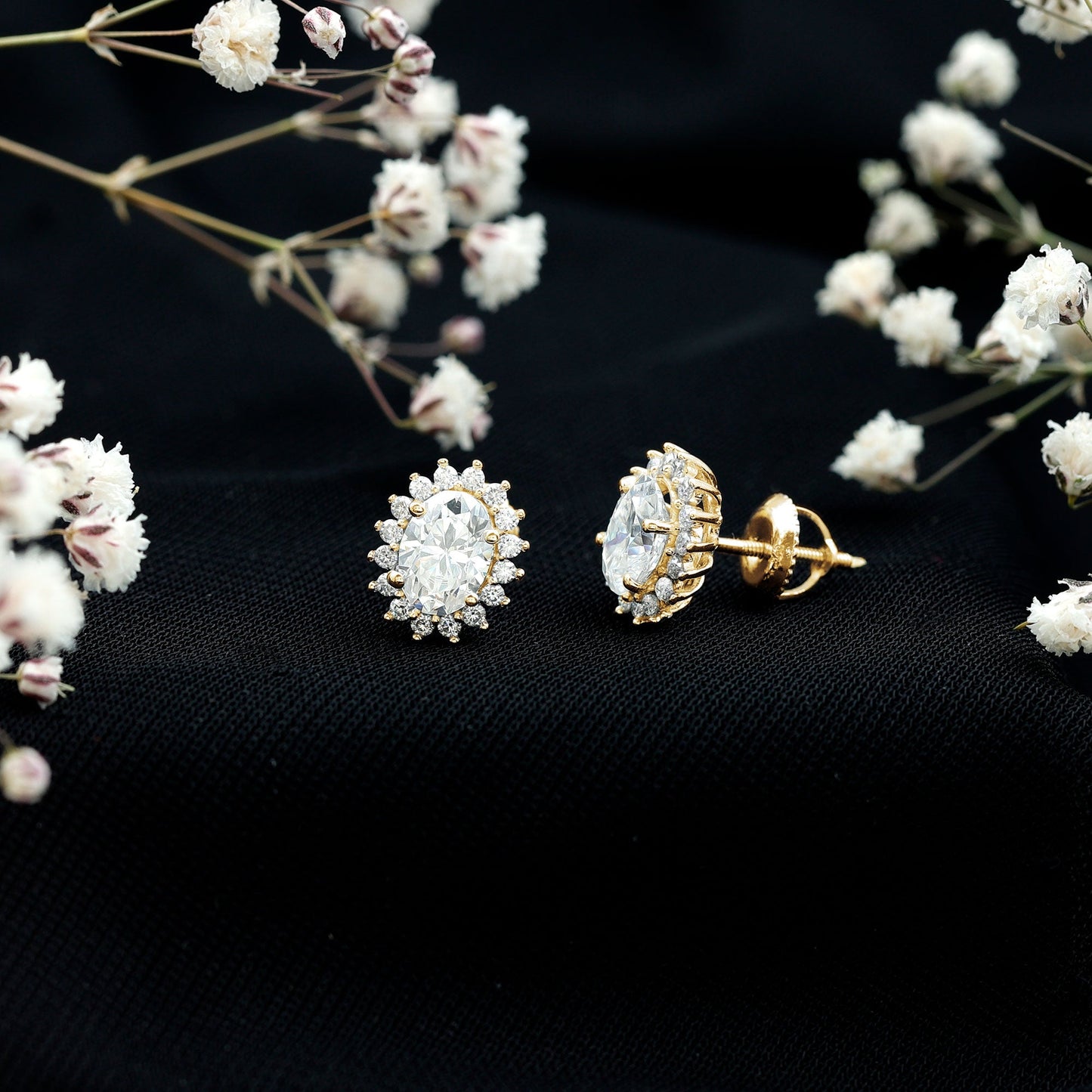 2.25 CT Oval Moissanite Classic Stud Earrings With Halo