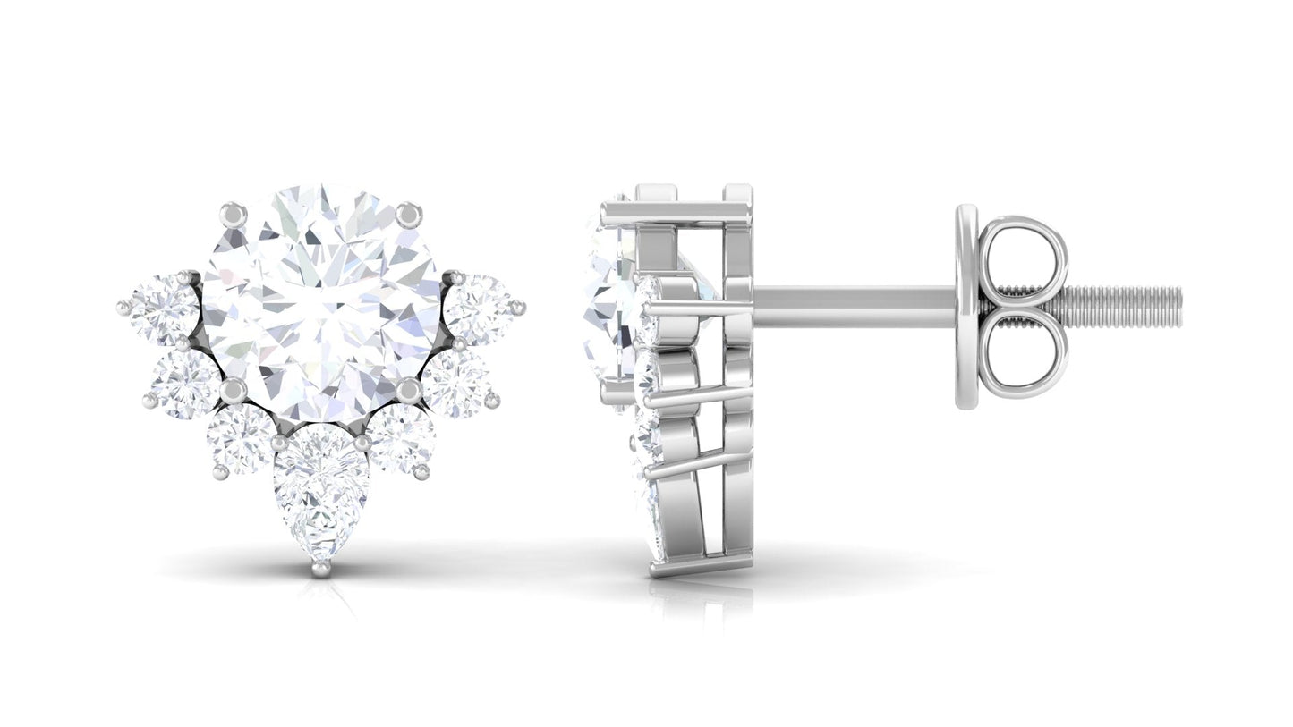 1.50 CT Certified Moissanite Classic Stud Earrings with Half Halo