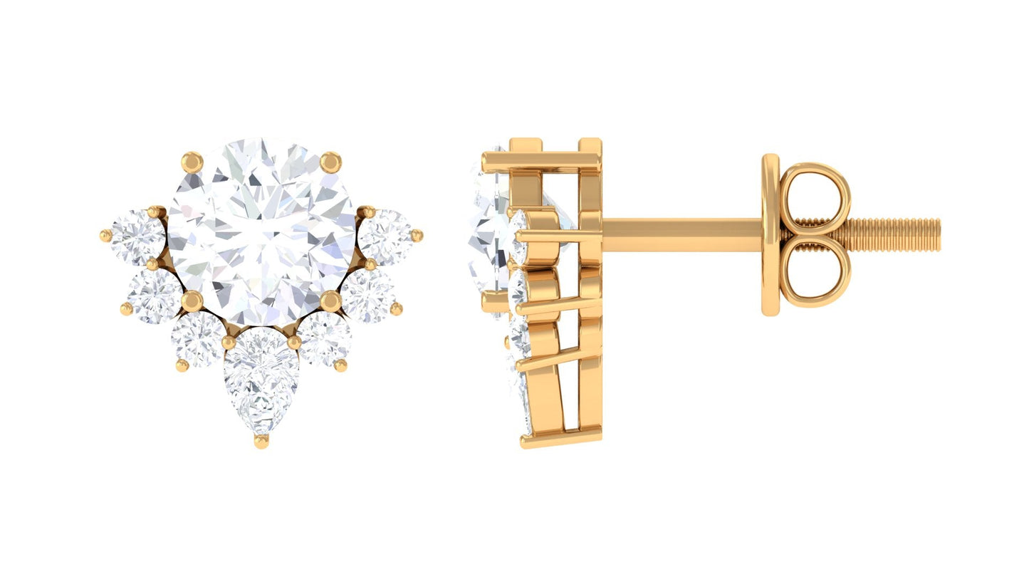 1.50 CT Certified Moissanite Classic Stud Earrings with Half Halo