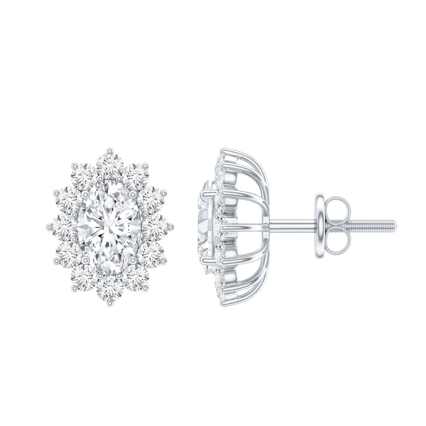 Certified Moissanite Oval Stud Earrings with Halo
