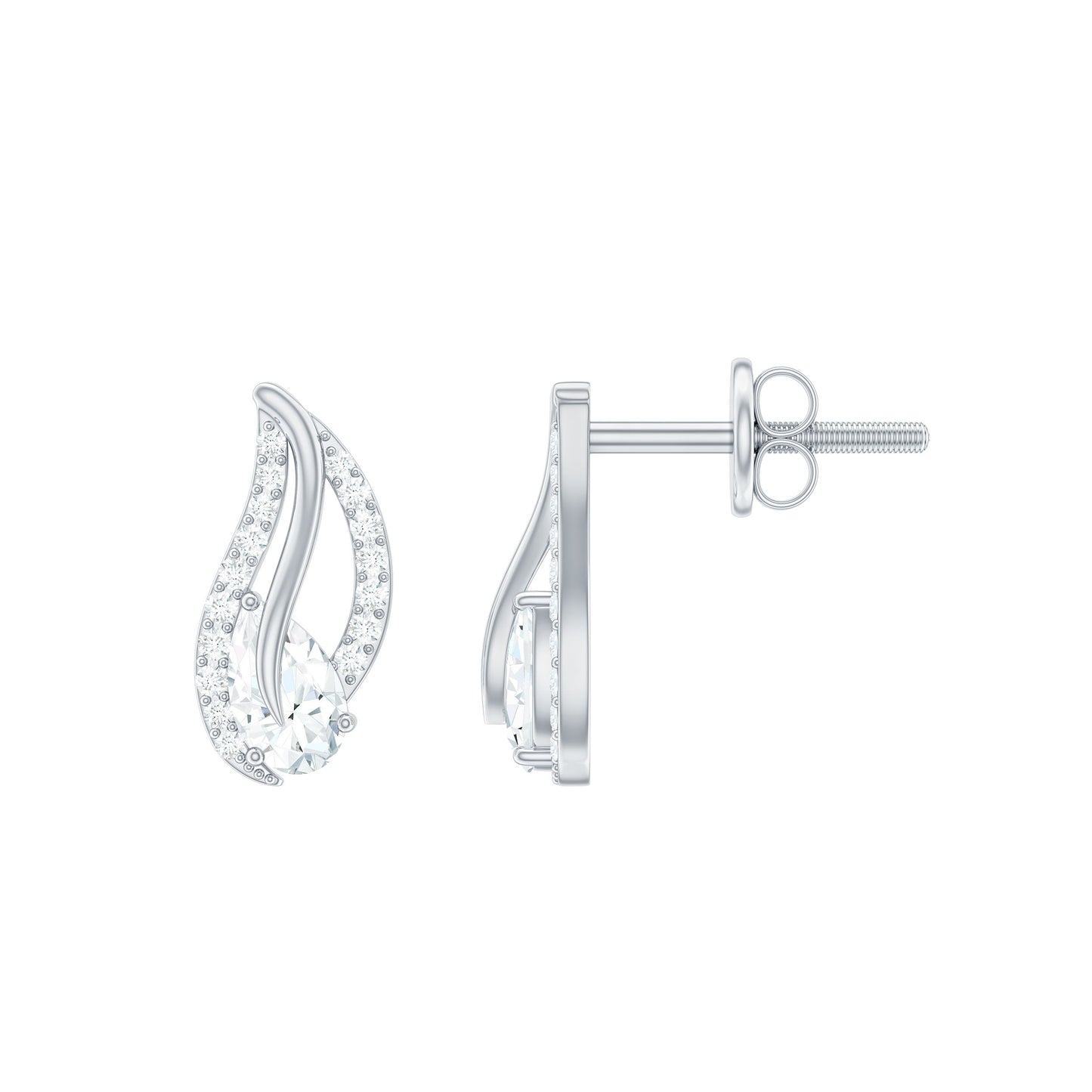 Certified Moissanite Leaf Stud Earrings with Screw Back