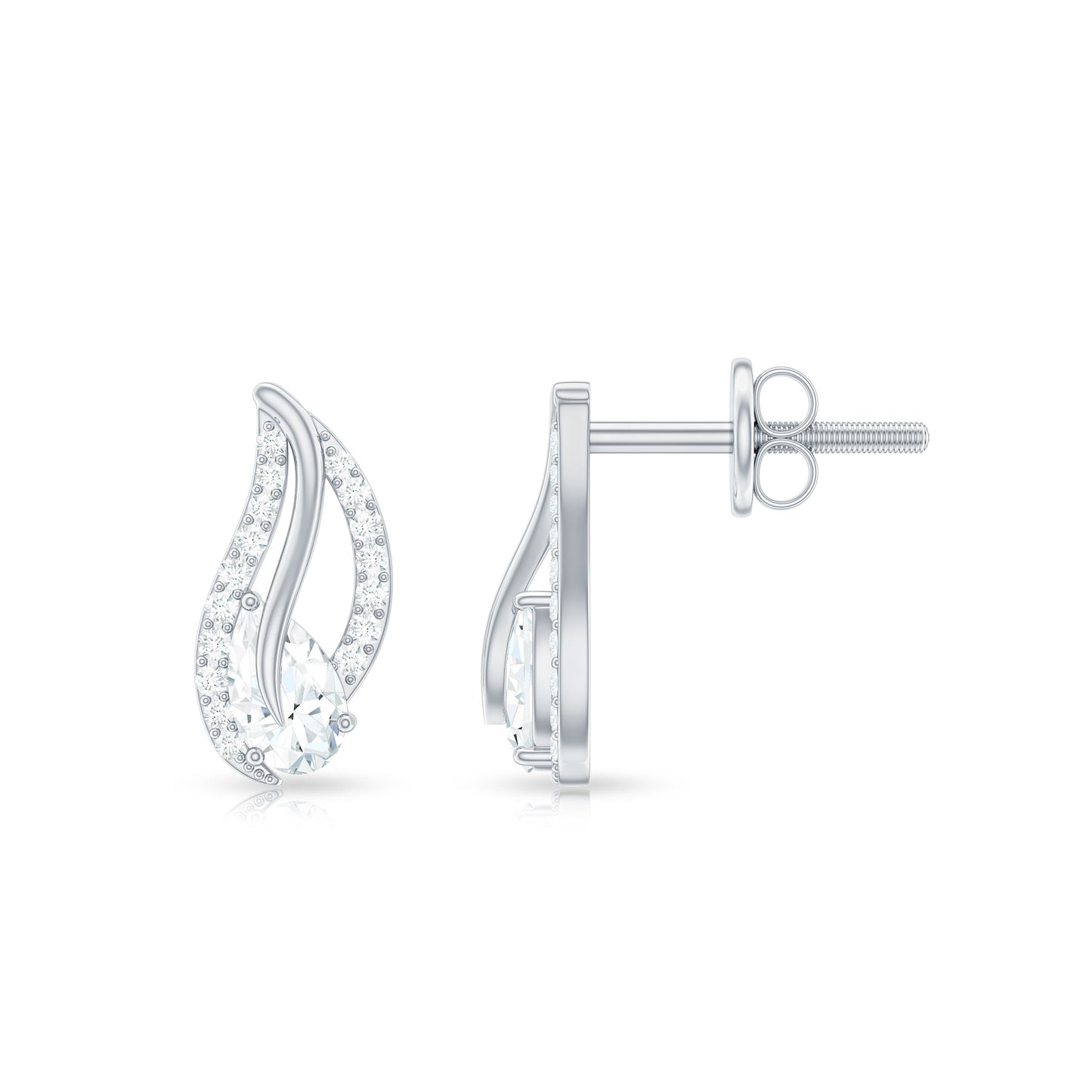 Certified Moissanite Leaf Stud Earrings with Screw Back