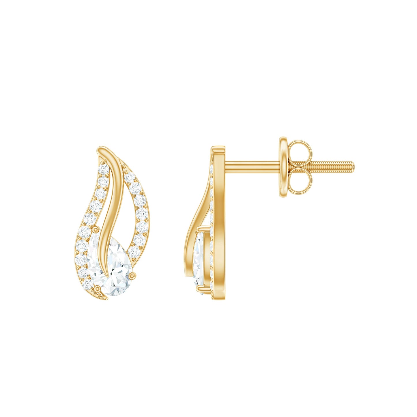 Certified Moissanite Leaf Stud Earrings with Screw Back