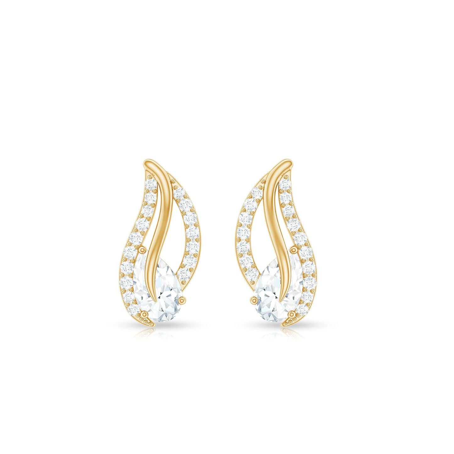 Certified Moissanite Leaf Stud Earrings with Screw Back