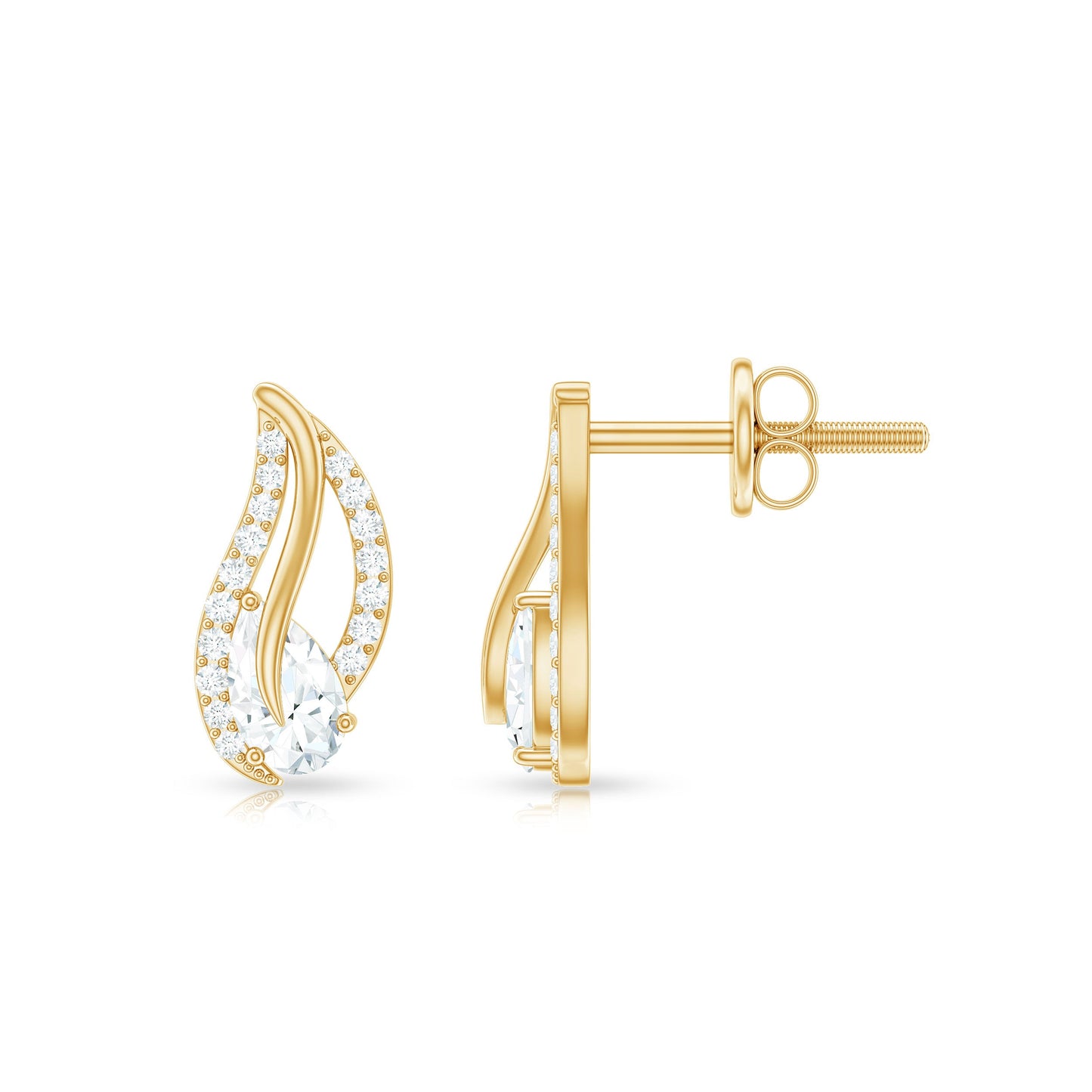Certified Moissanite Leaf Stud Earrings with Screw Back