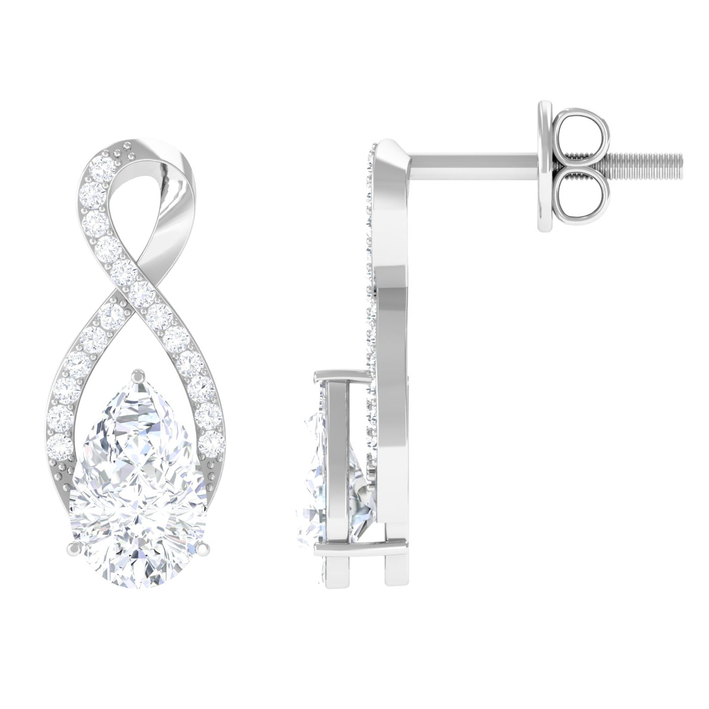 Infinity Stud Earrings with 0.7 Carat Pear Shape Moissanite for Women