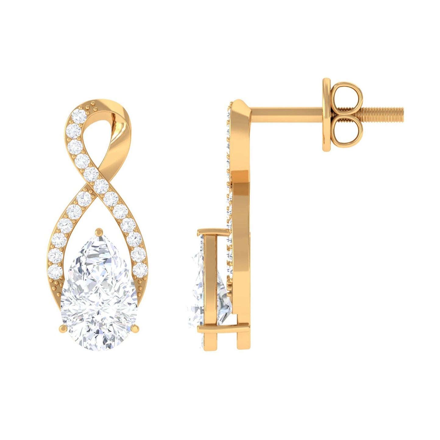 Infinity Stud Earrings with 0.7 Carat Pear Shape Moissanite for Women