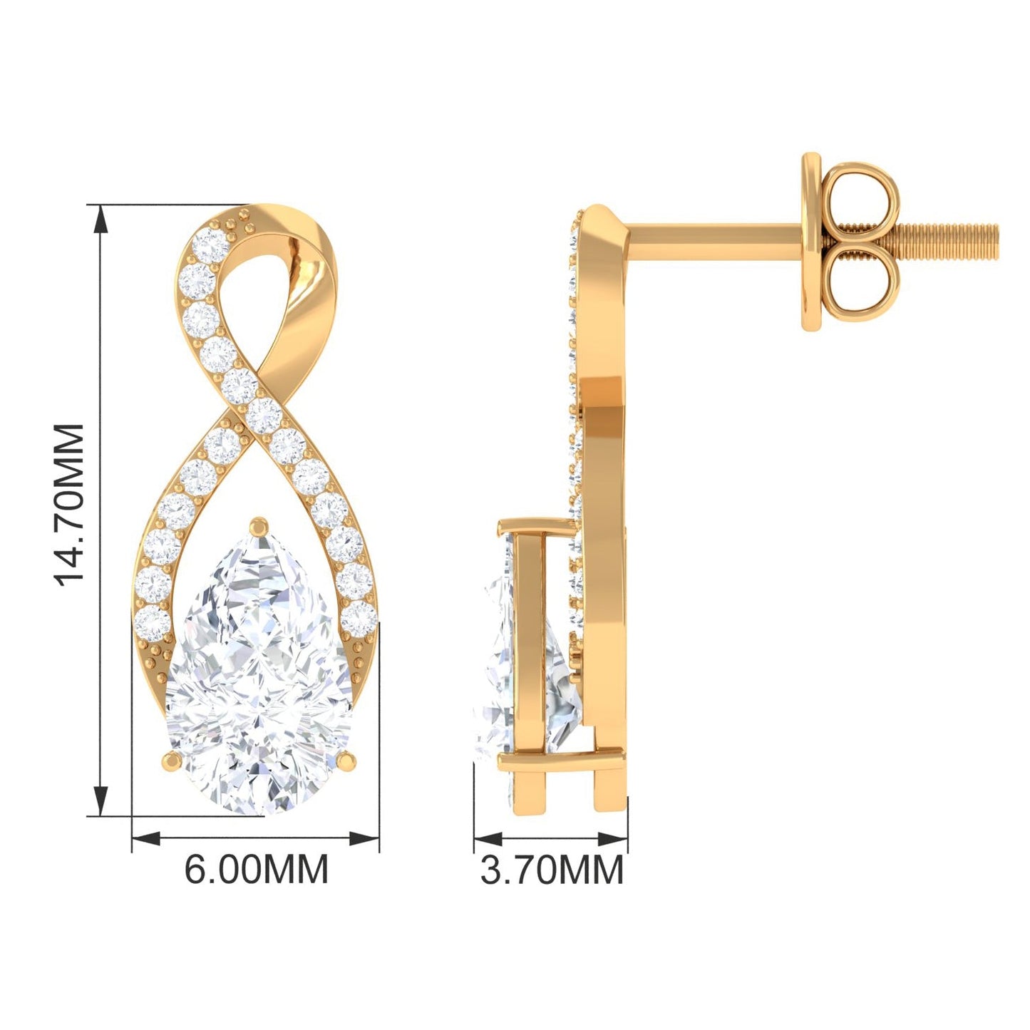 Infinity Stud Earrings with 0.7 Carat Pear Shape Moissanite for Women