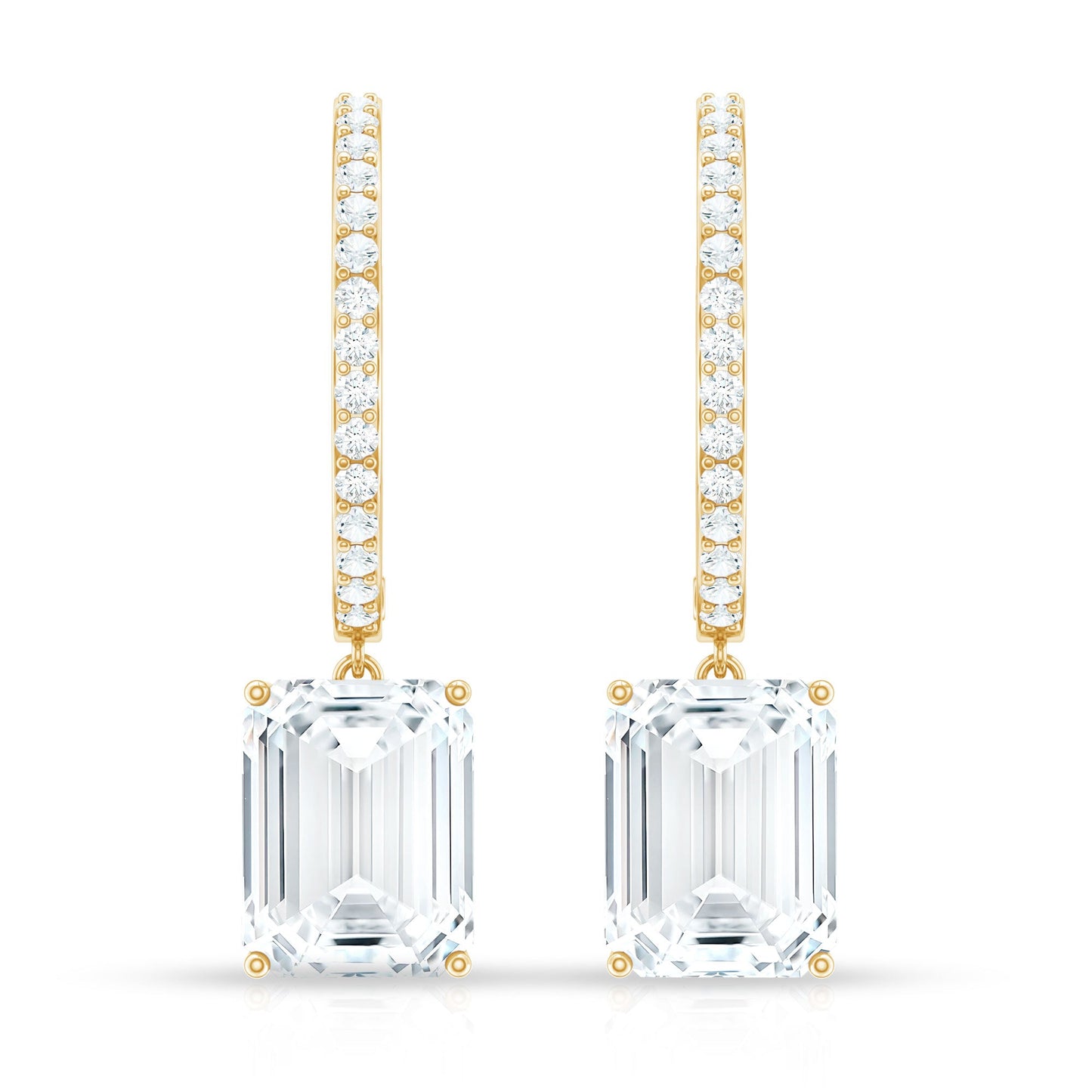 Certified 2.8 Carat Emerald Cut Moissanite Drop Hoop Earrings