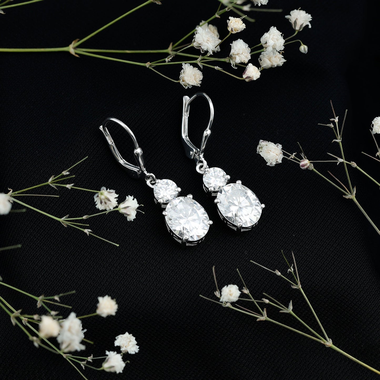 Certified 7 Carat Moissanite Hoop Drop Earrings in Silver