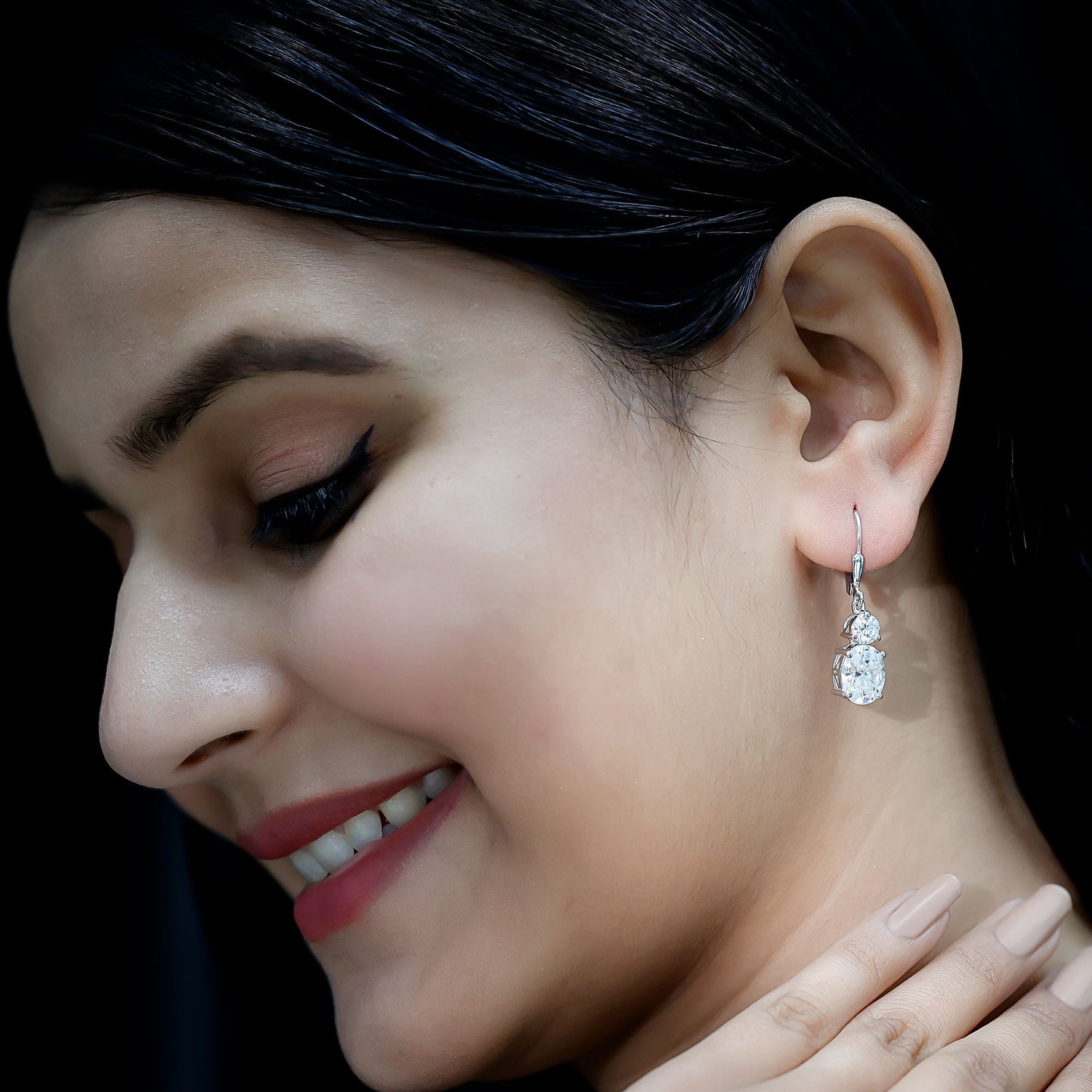 Certified 7 Carat Moissanite Hoop Drop Earrings in Silver