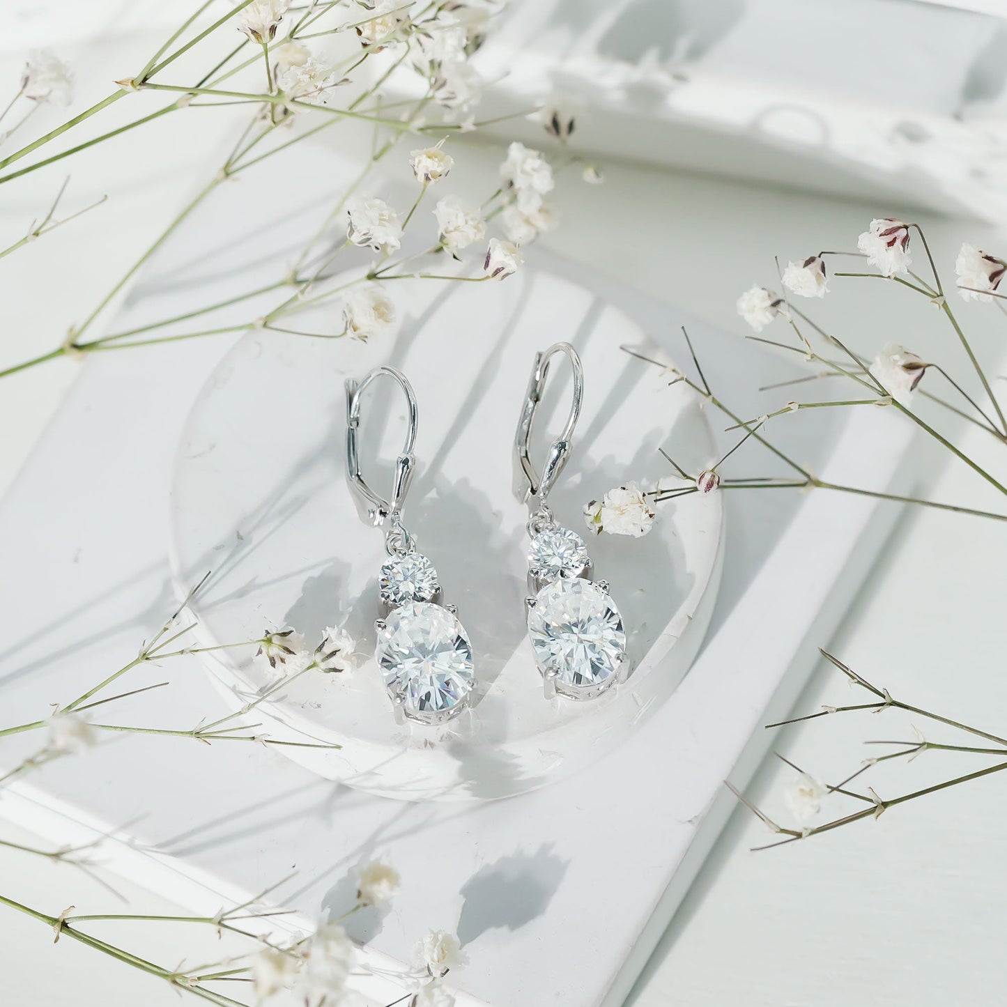 Certified 7 Carat Moissanite Hoop Drop Earrings in Silver