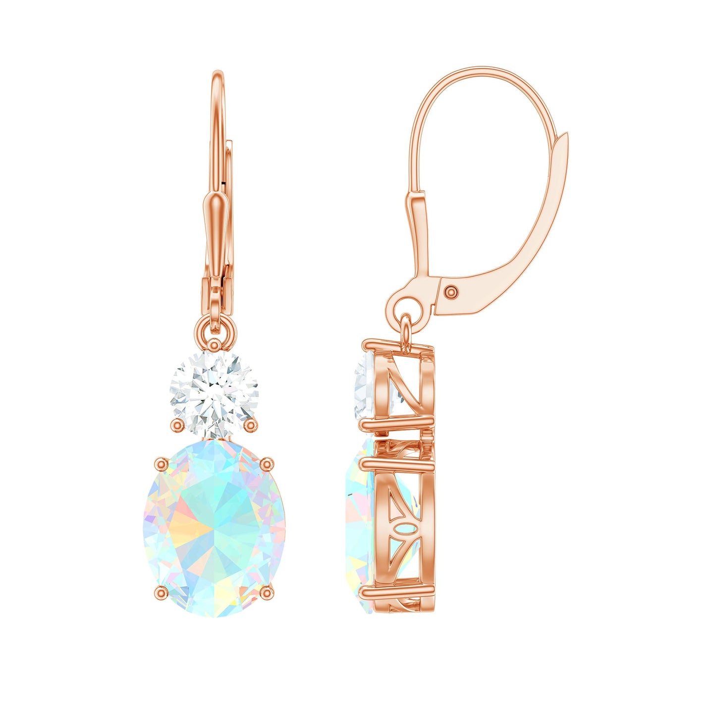 Certified Real 8X10mm Oval Ethiopian Opal Drop Earrings with Moissanite