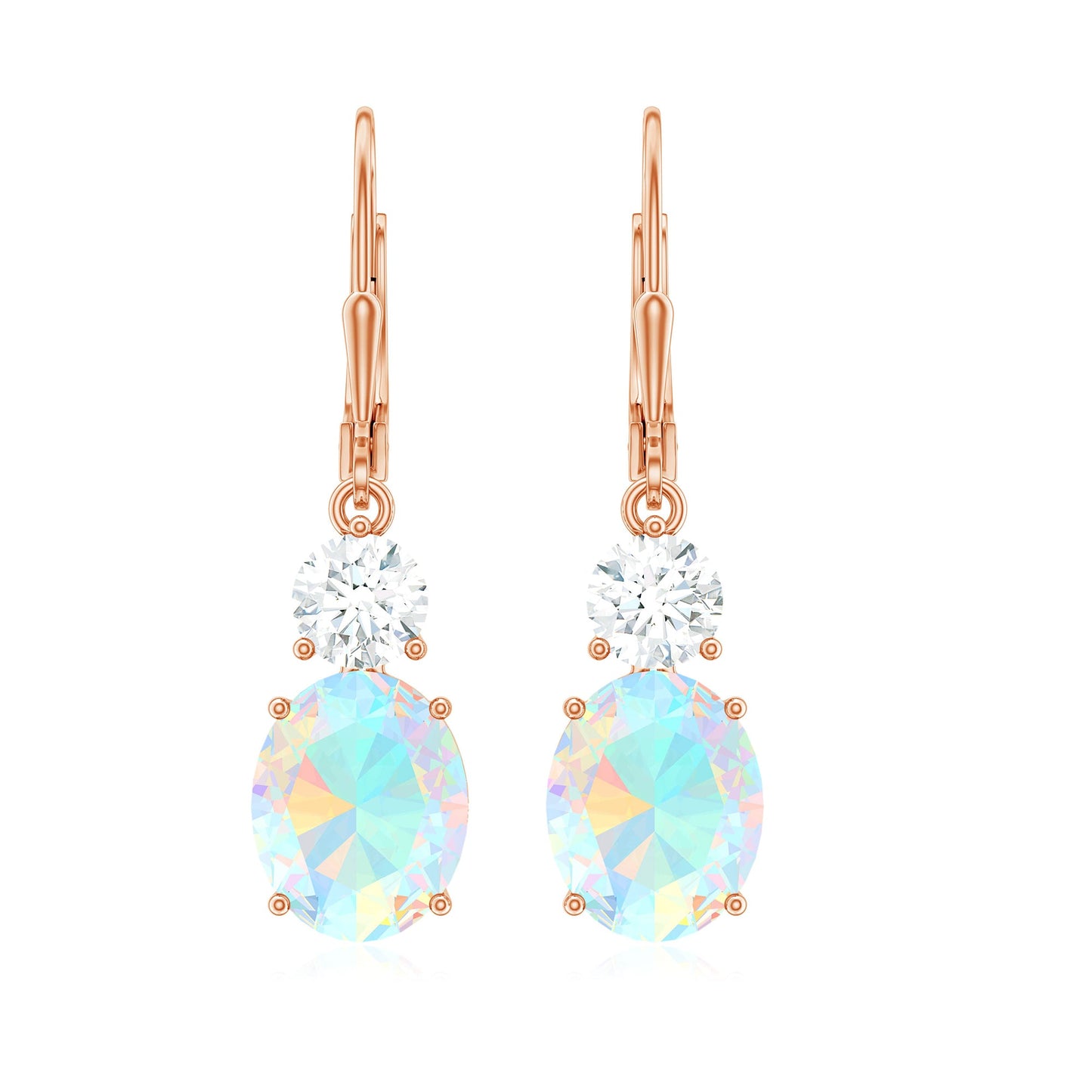 Certified Real 8X10mm Oval Ethiopian Opal Drop Earrings with Moissanite