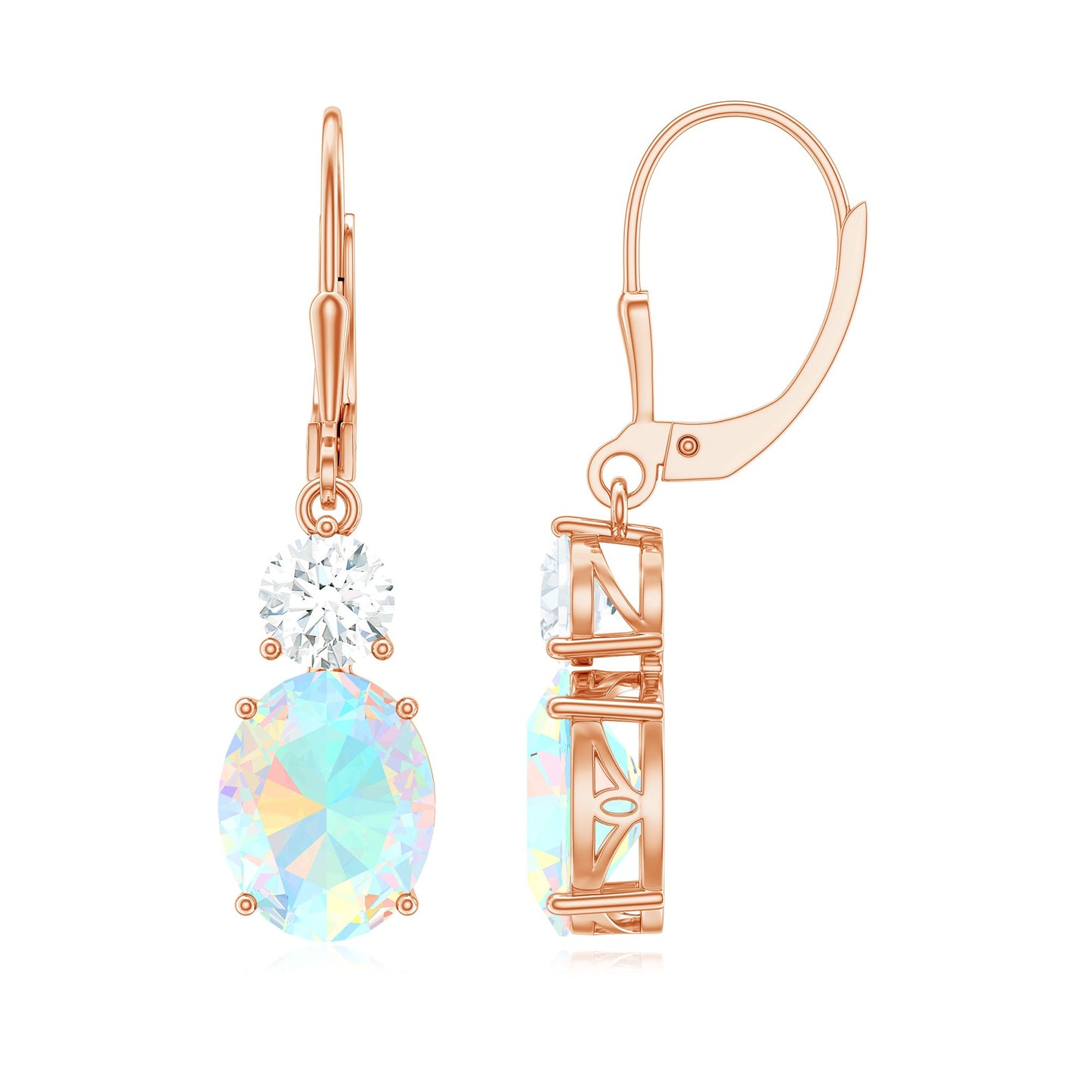 Certified Real 8X10mm Oval Ethiopian Opal Drop Earrings with Moissanite