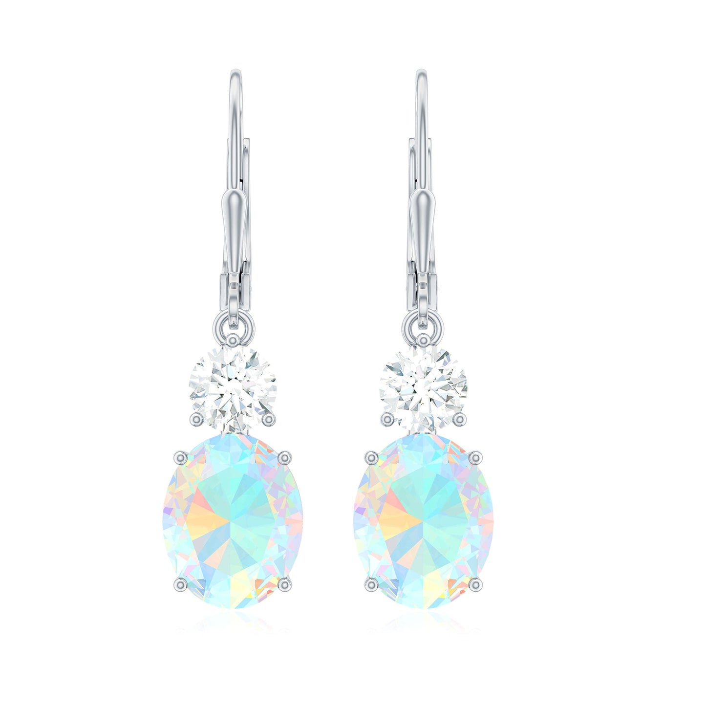 Certified Real 8X10mm Oval Ethiopian Opal Drop Earrings with Moissanite