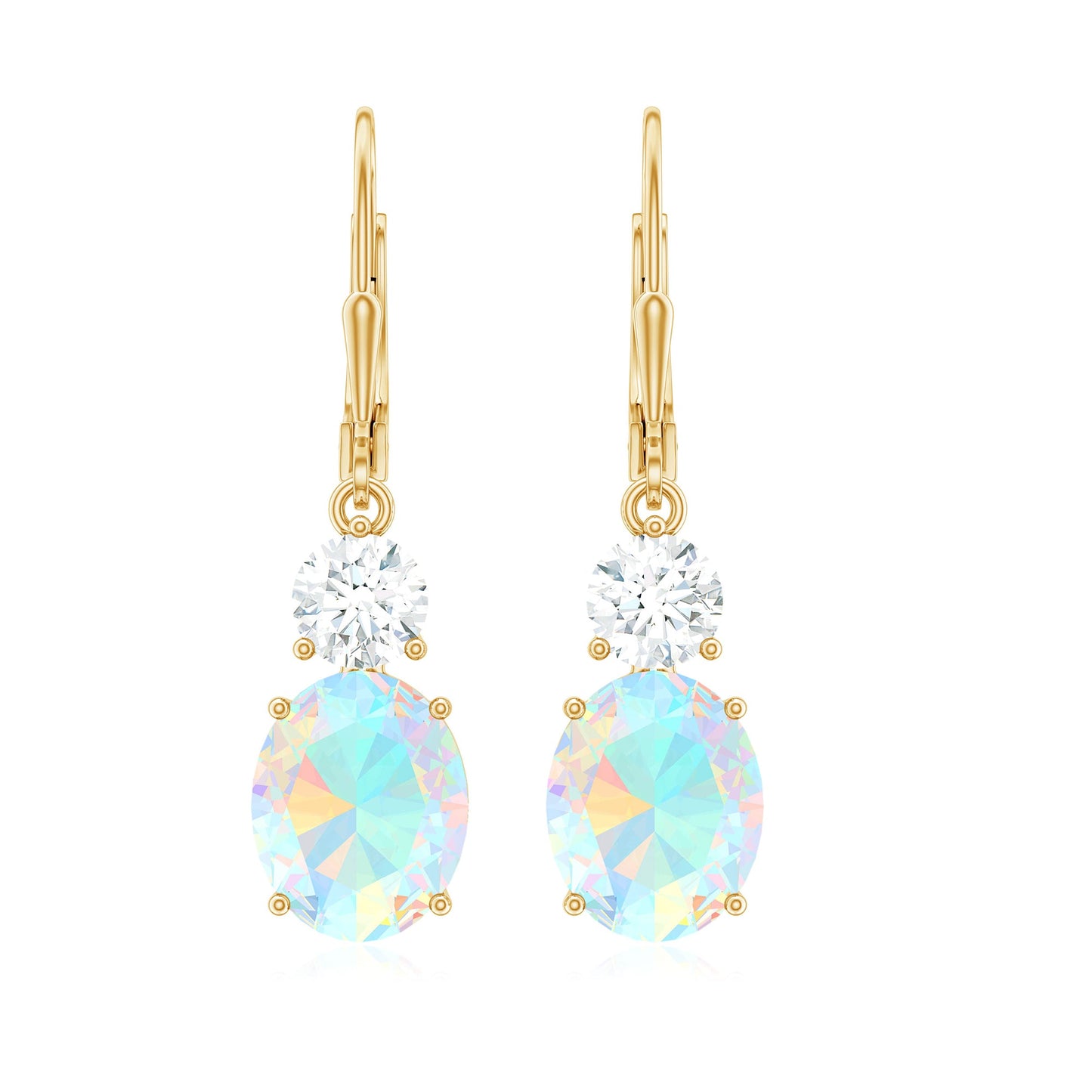 Certified Real 8X10mm Oval Ethiopian Opal Drop Earrings with Moissanite