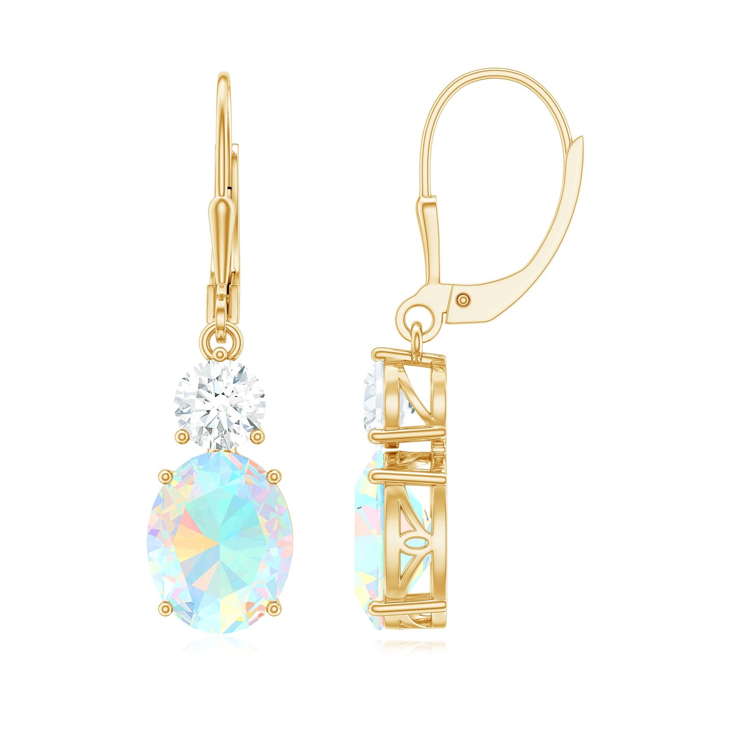 Certified Real 8X10mm Oval Ethiopian Opal Drop Earrings with Moissanite