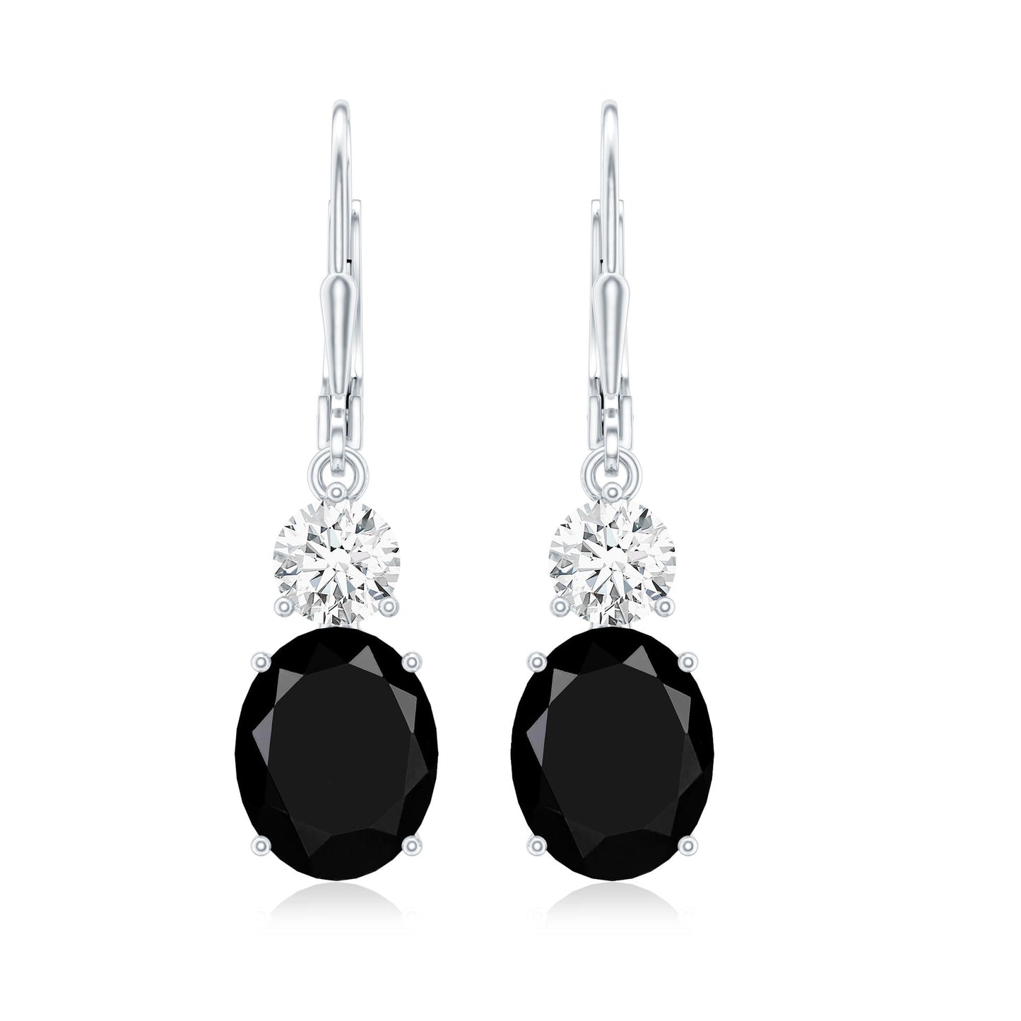 Natural 8X10mm Oval Black Onyx Drop Earrings with Lever Back