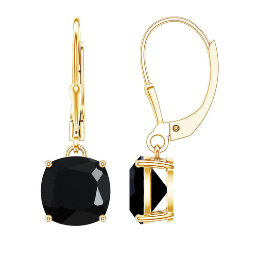 Genuine 8mm Cushion Cut Black Spinel Drop Earrings Lever Back