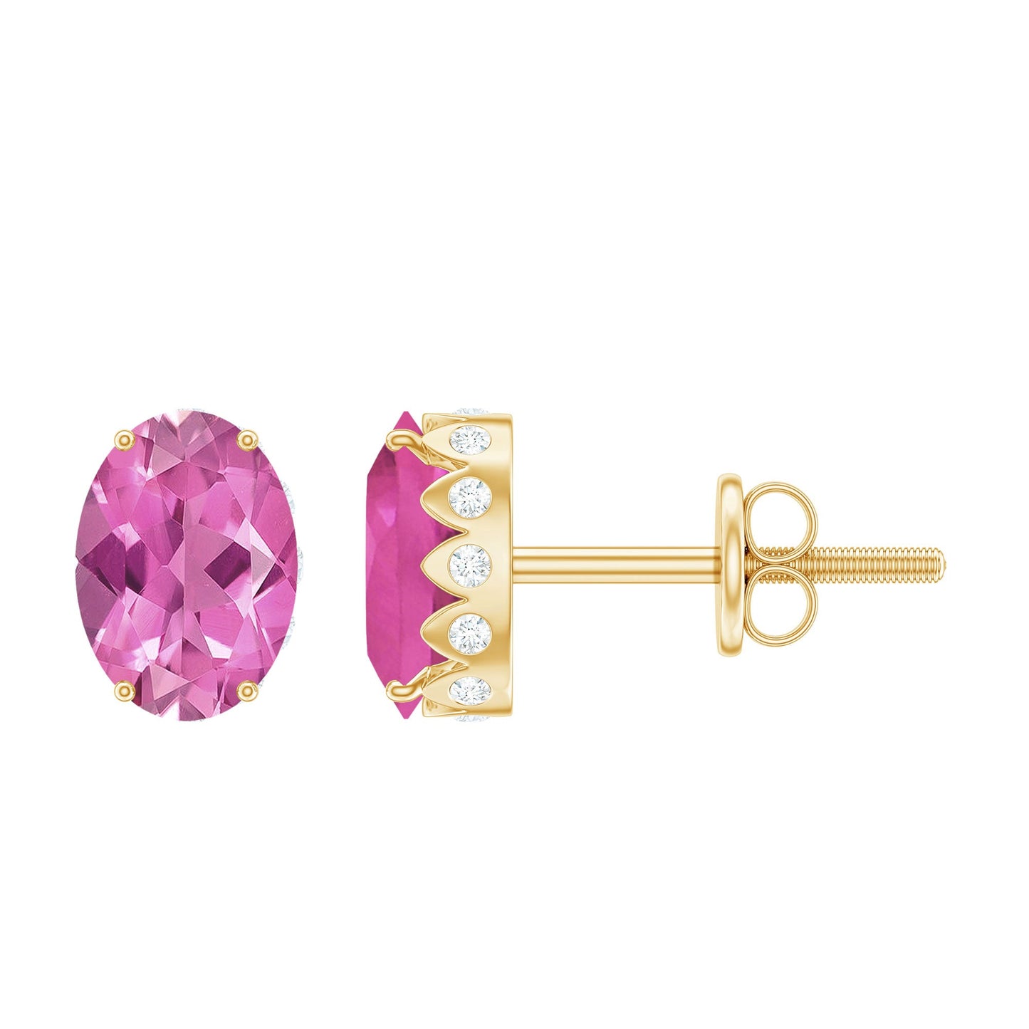Real 2 Carat Oval Pink Tourmaline Stud Earrings with Diamond