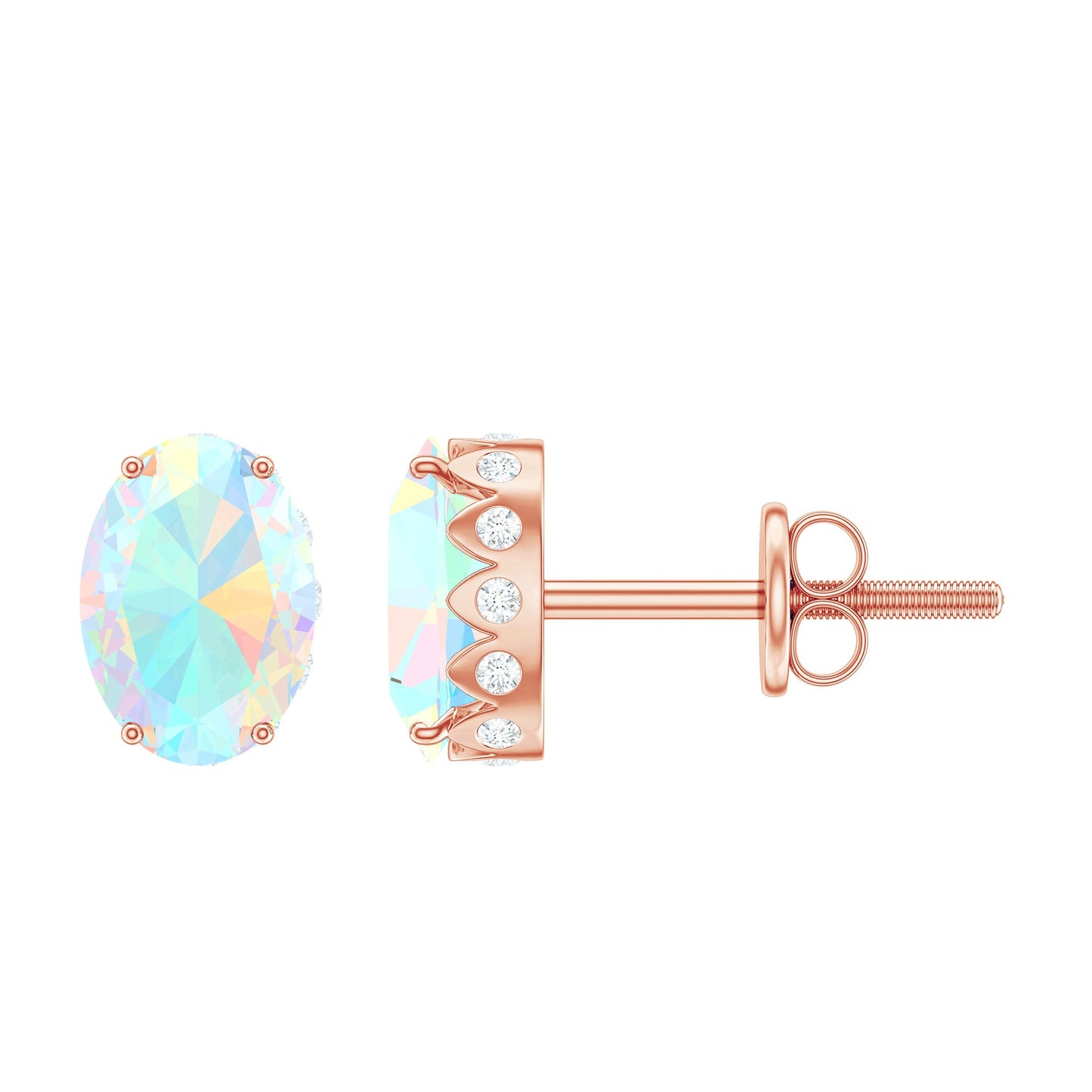 Natural 6X8mm Oval Ethiopian Opal Classic Stud Earrings with Diamond