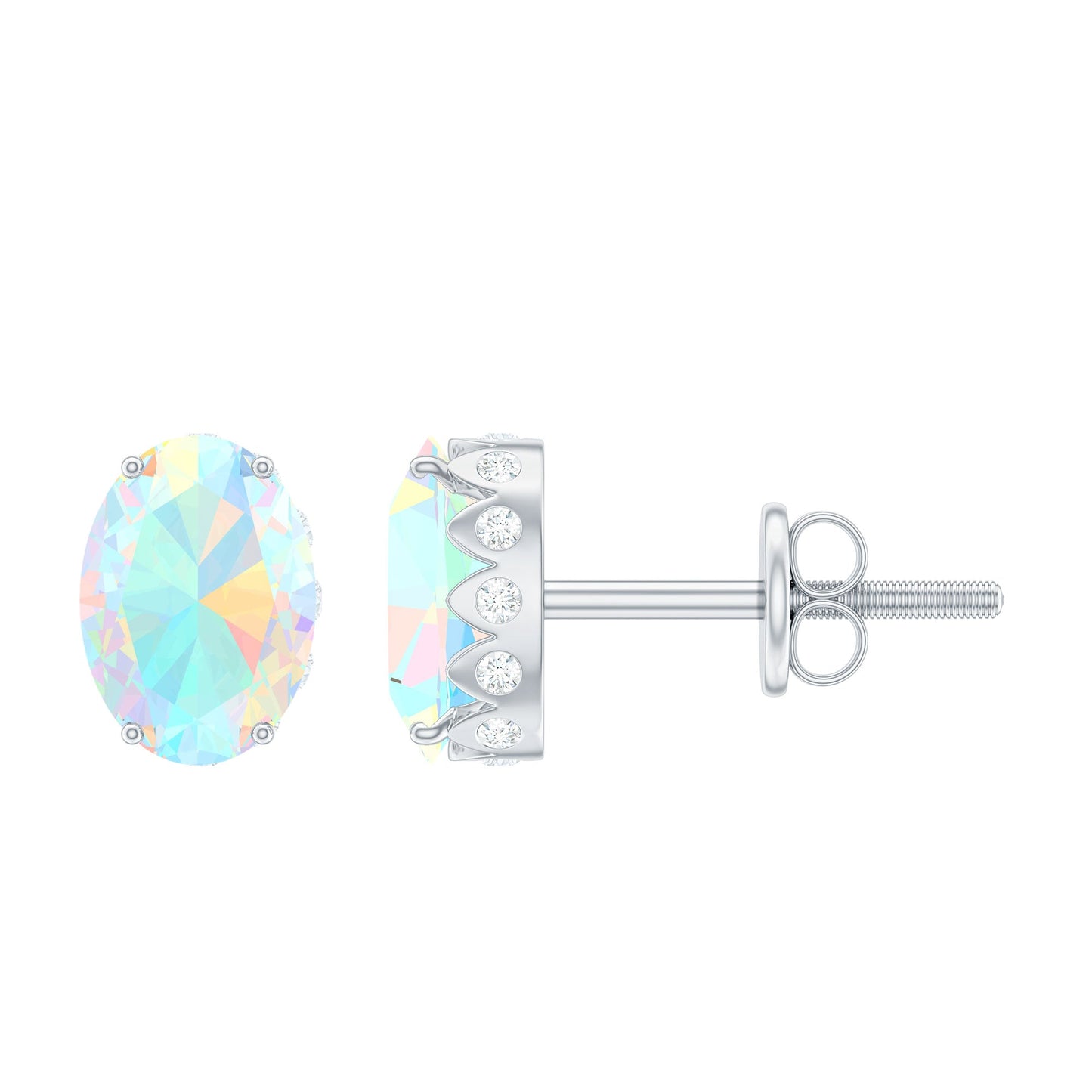 Natural 6X8mm Oval Ethiopian Opal Classic Stud Earrings with Diamond