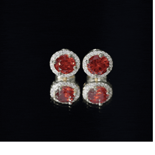 Lab Created Orange Sapphire and Diamond Halo Stud Earrings