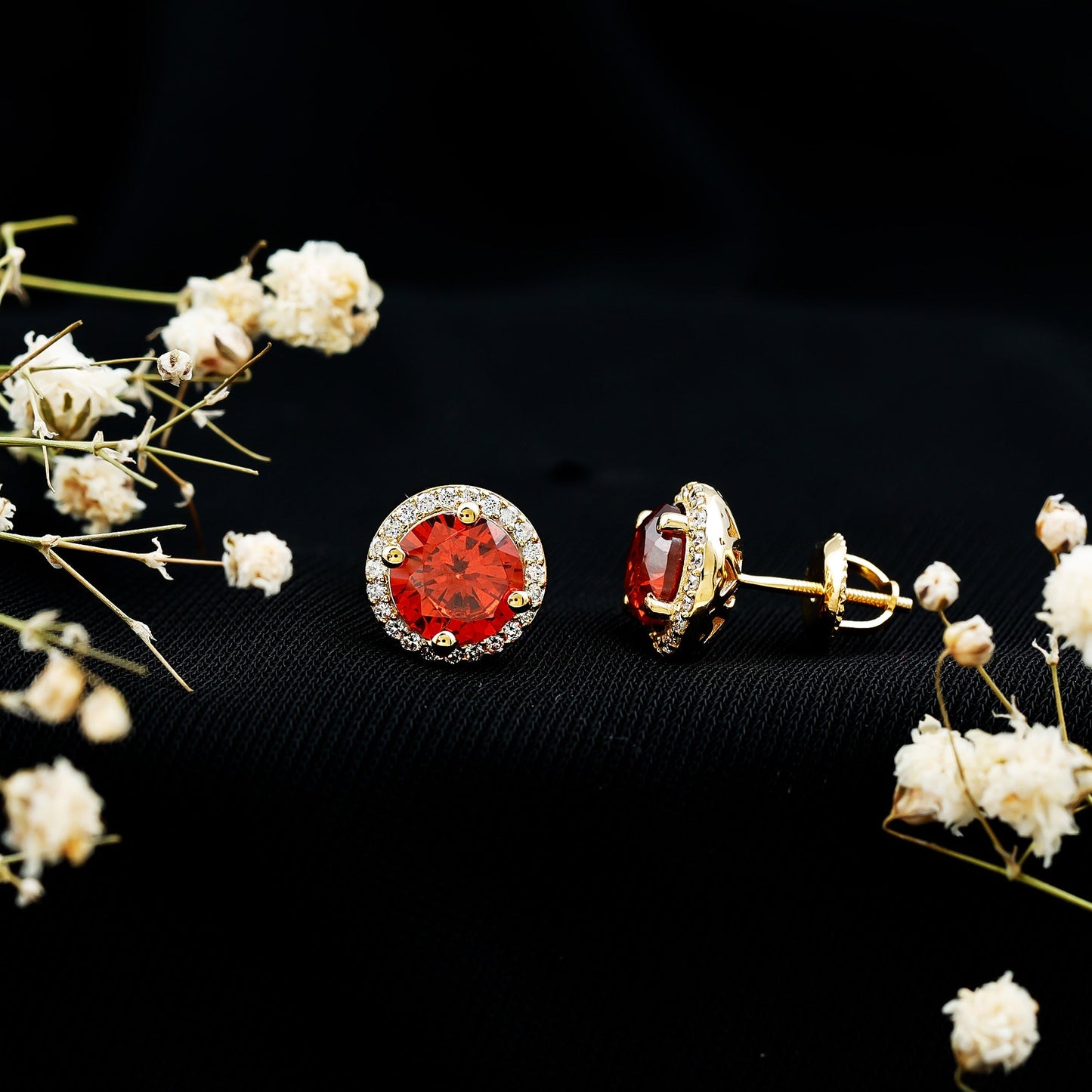 Lab Created Orange Sapphire and Diamond Halo Stud Earrings