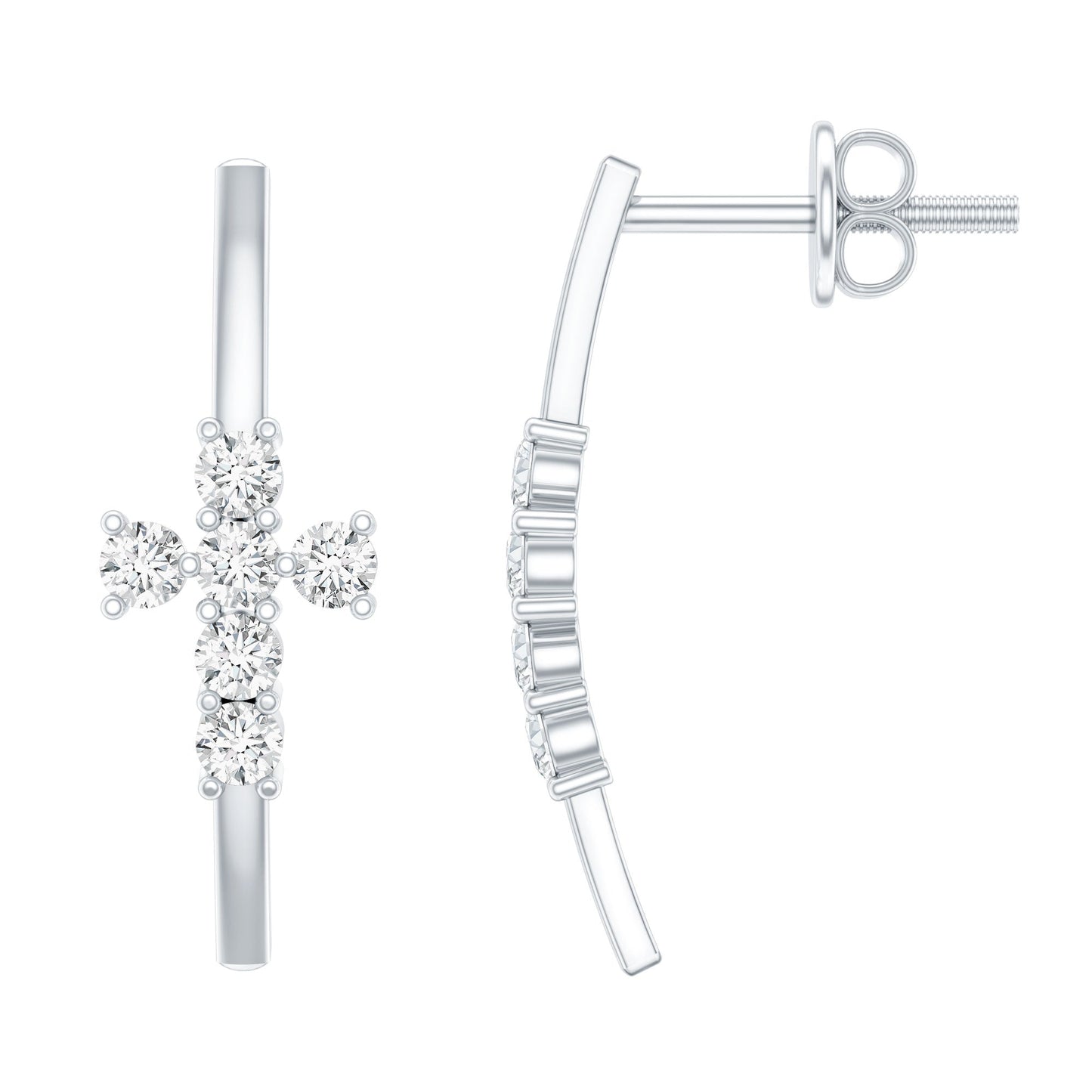 Certified Moissanite Cross Stud Earrings in 14K Gold Plated Silver