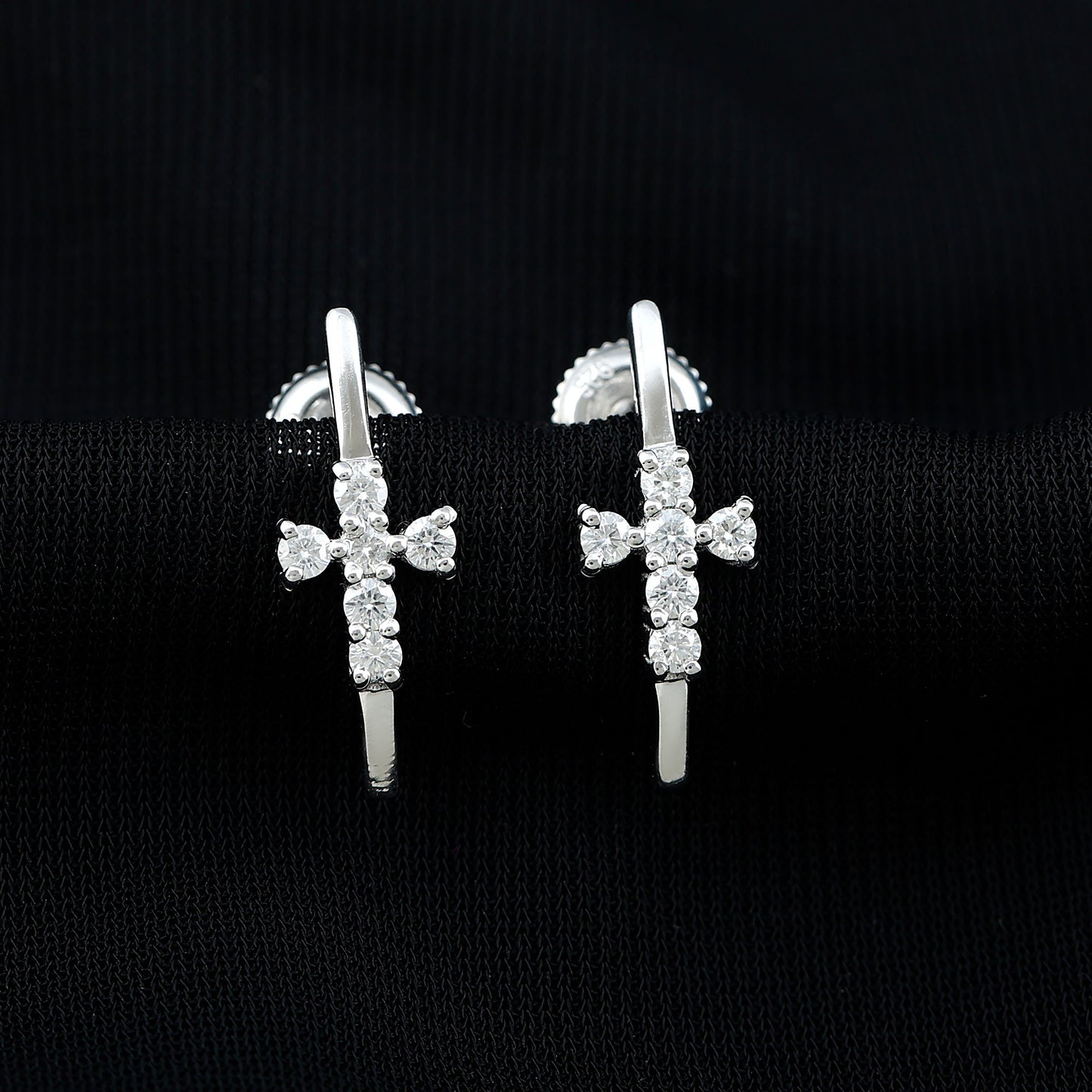 Certified Moissanite Cross Stud Earrings in 14K Gold Plated Silver