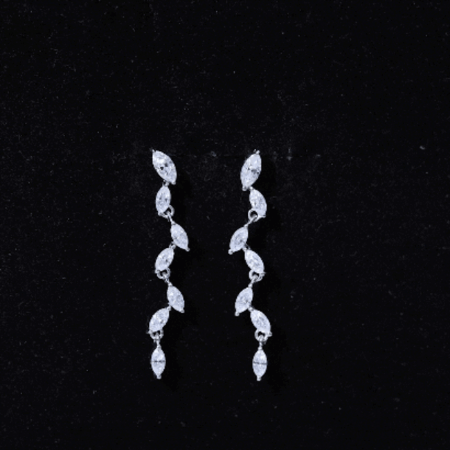 Marquise Moissanite Leaf Dangle Earrings in Sterling Silver
