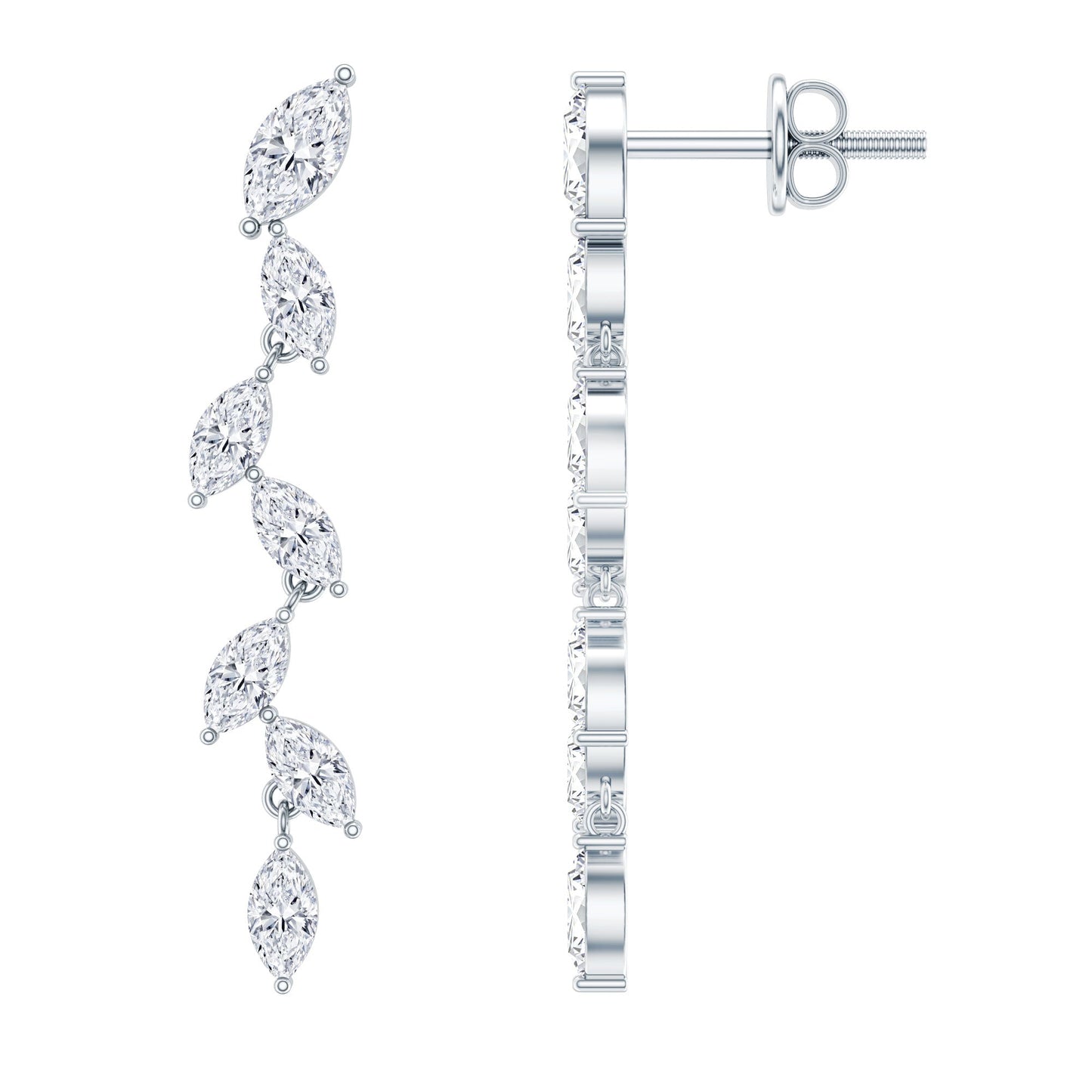 Marquise Moissanite Leaf Dangle Earrings in Sterling Silver