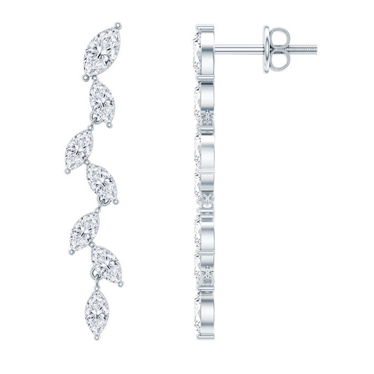 Marquise Moissanite Leaf Dangle Earrings in Sterling Silver