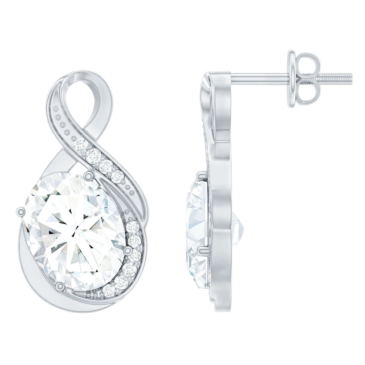 4 Carat Oval Cut Moissanite Infinity Stud Earrings in Silver