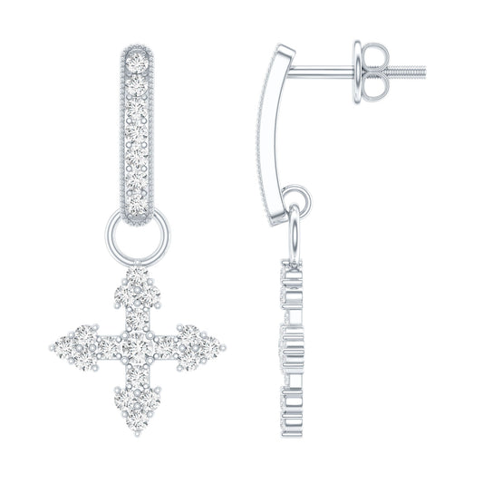 Certified Moissanite Cross Drop Earrings in Sterling Silver