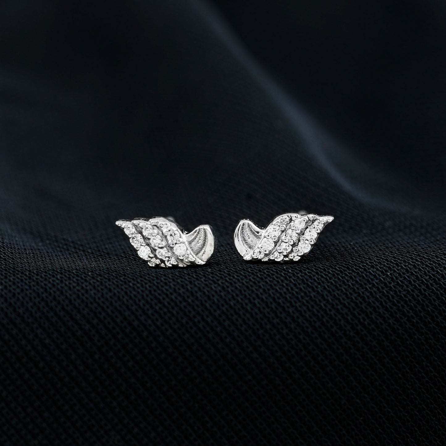 Contemporary Moissanite Leaf Stud Earrings in Silver