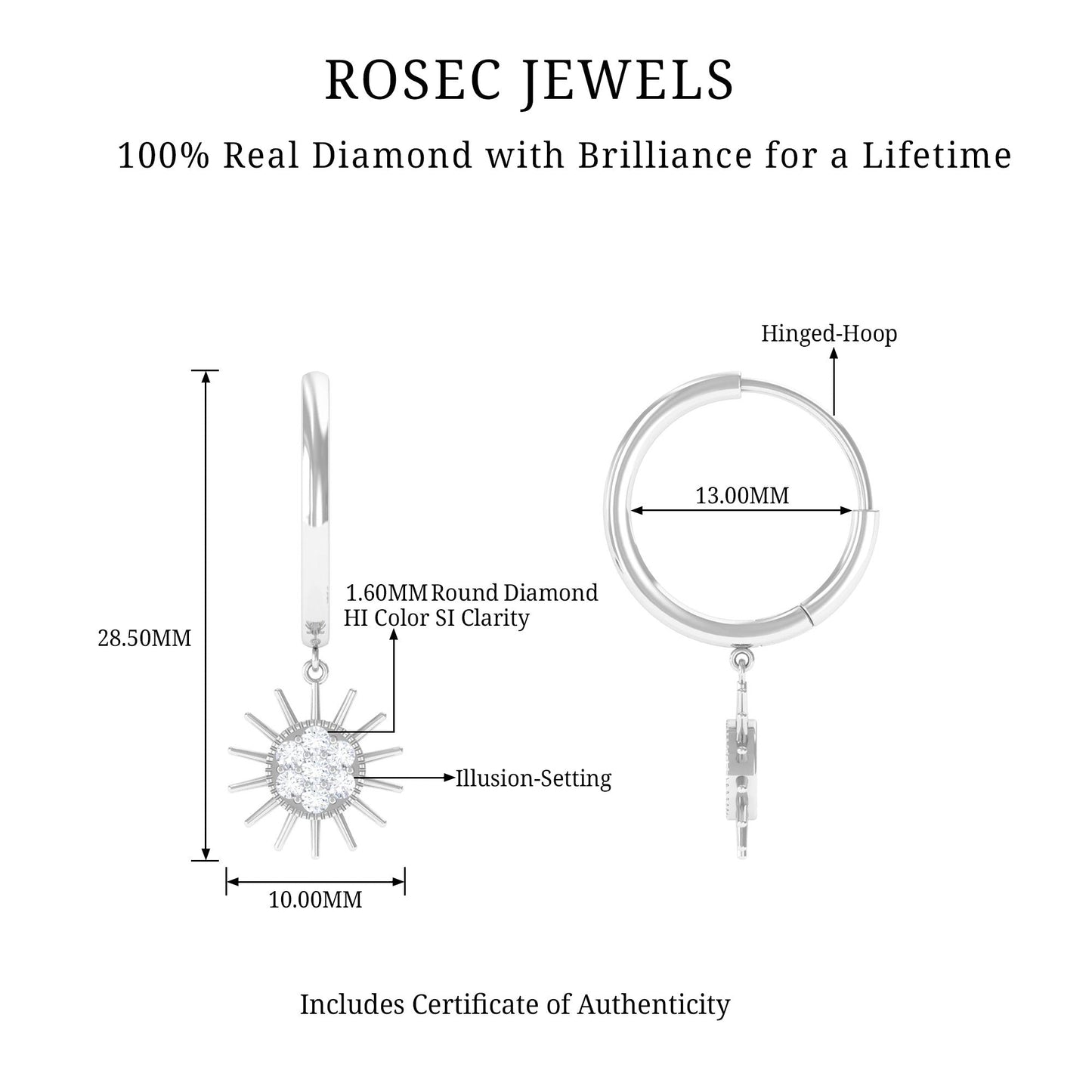 Certified Diamond Sunburst Hoop Earrings