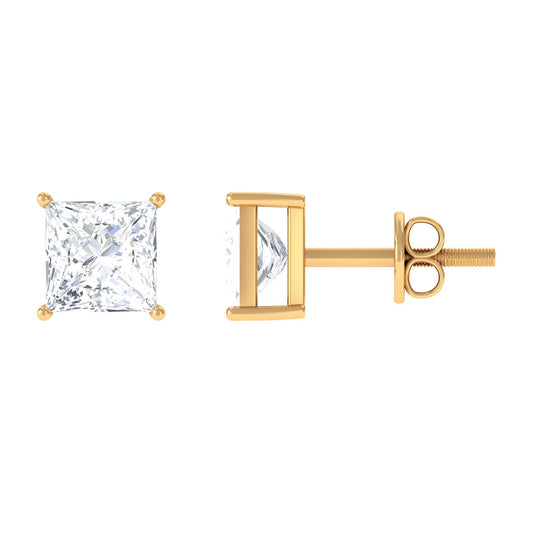 Natural Princess Cut Diamond Stud Earrings with Certificate