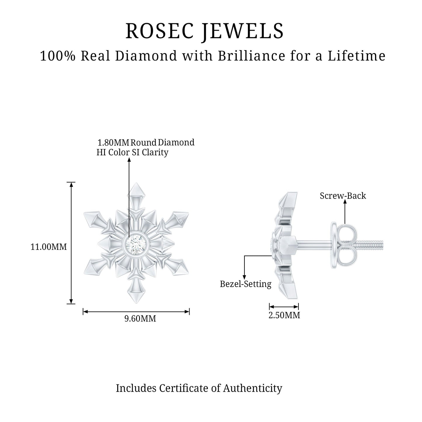 Bezel Set Diamond Snowflake Stud Earrings