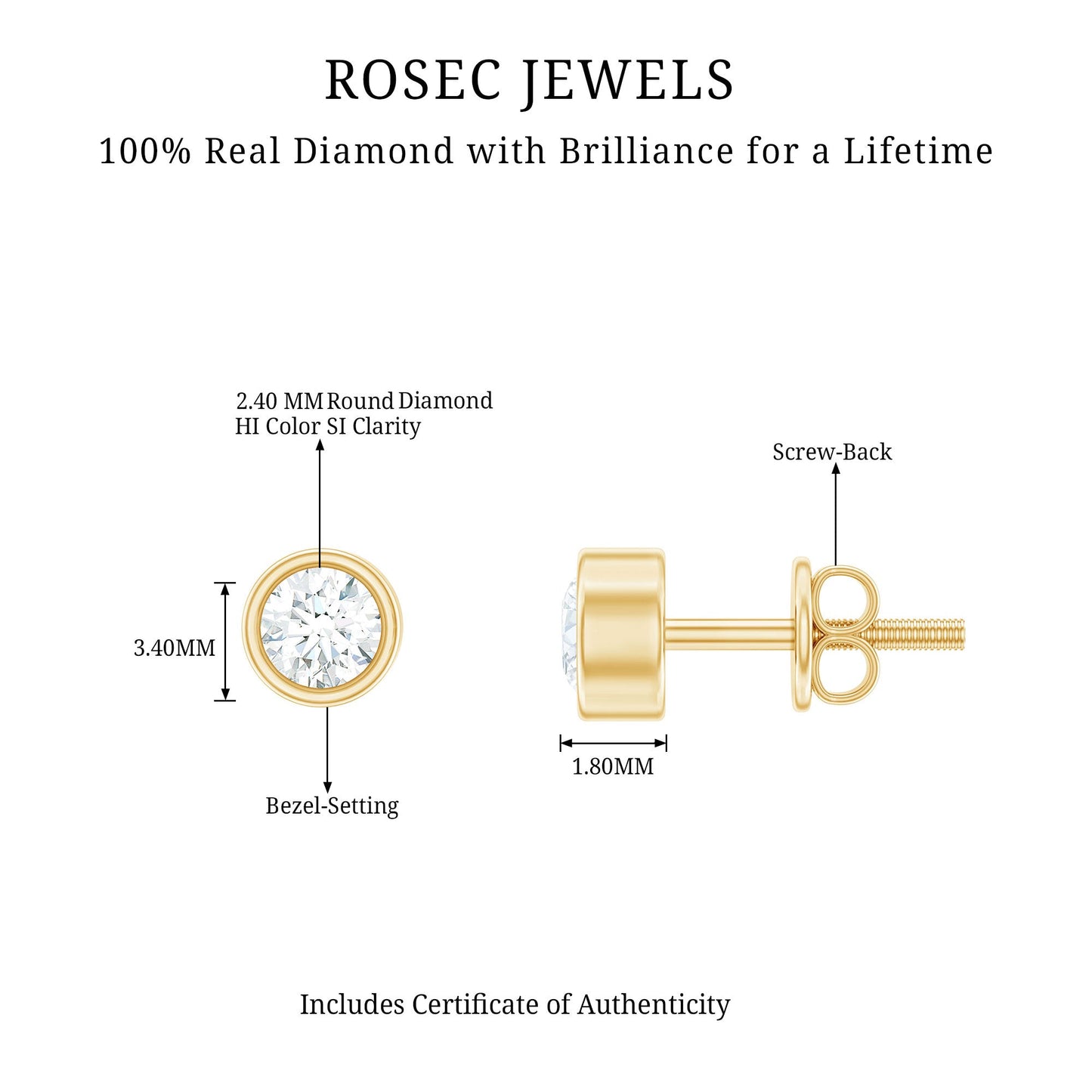 Minimalistic Bezel Set Diamond Stud Earrings