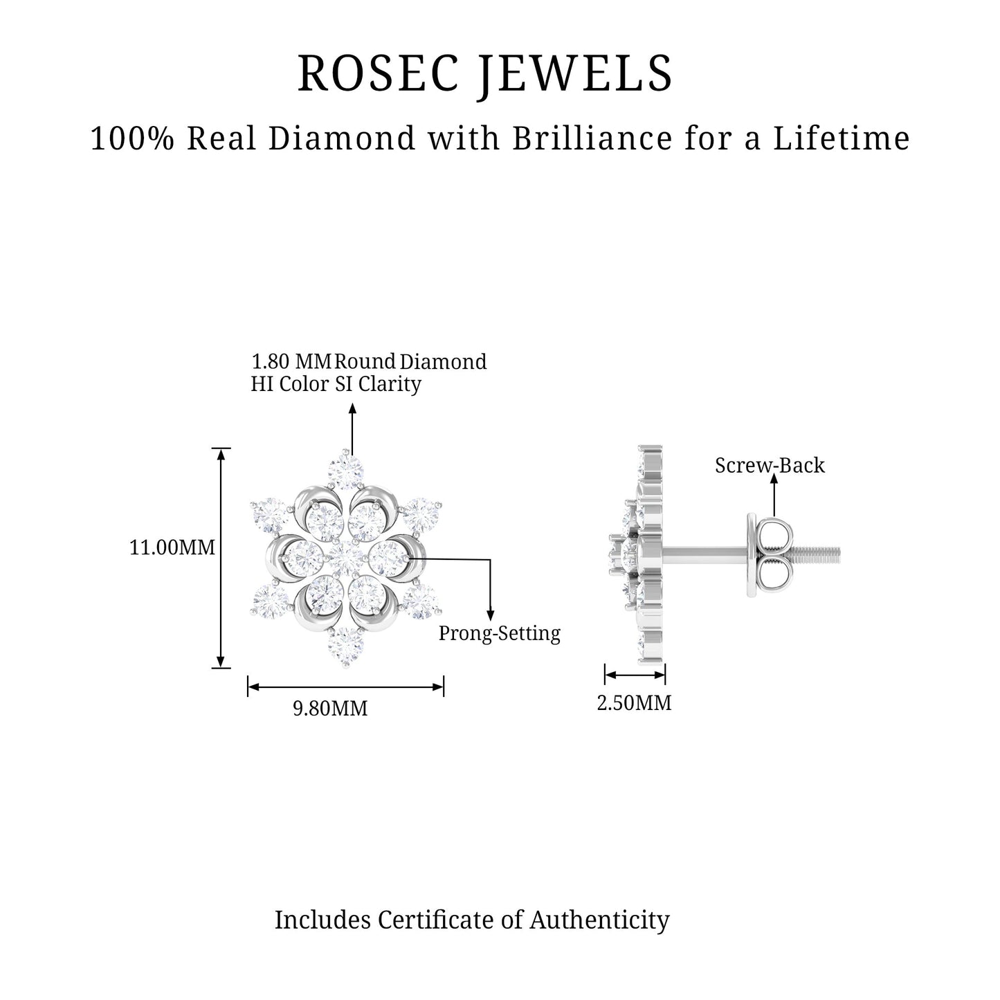 Certified Diamond Snowflake Stud Earrings