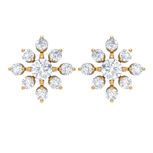 Round Cut Diamond Flower Stud Earrings for Women