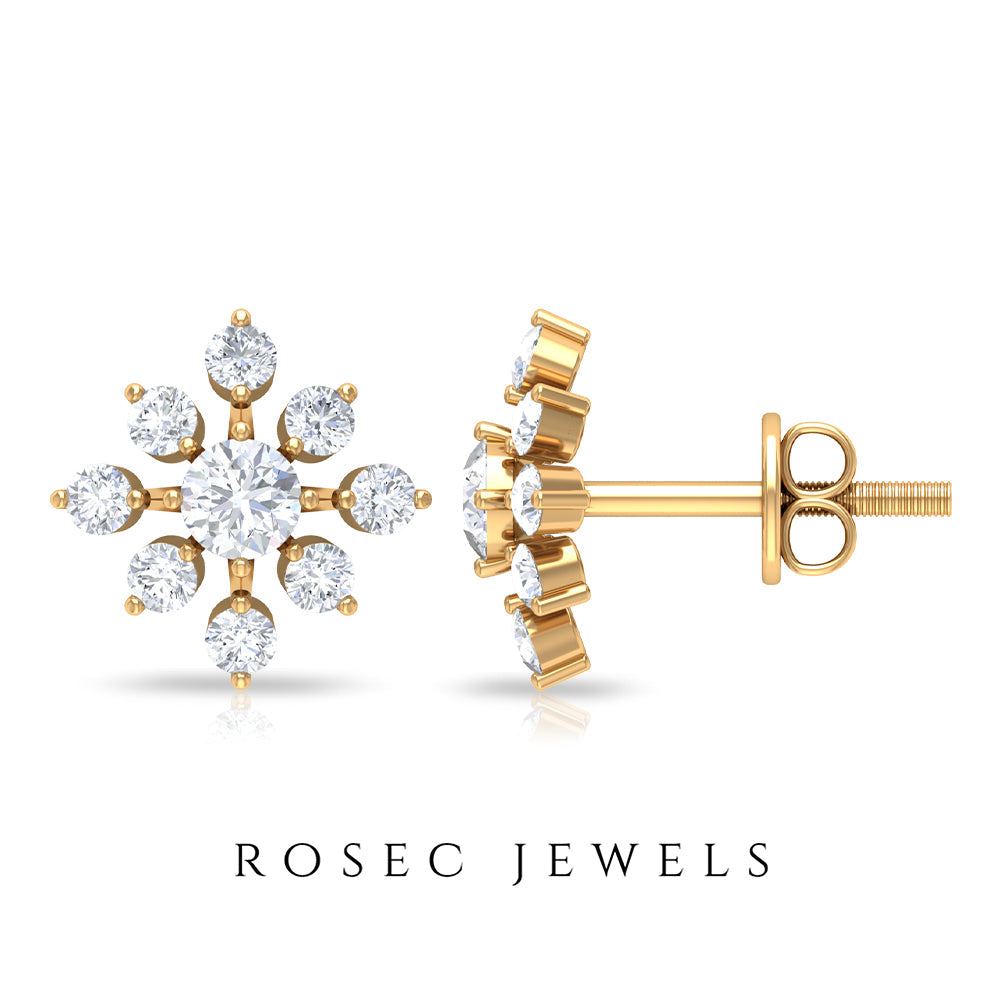 Round Cut Diamond Flower Stud Earrings for Women